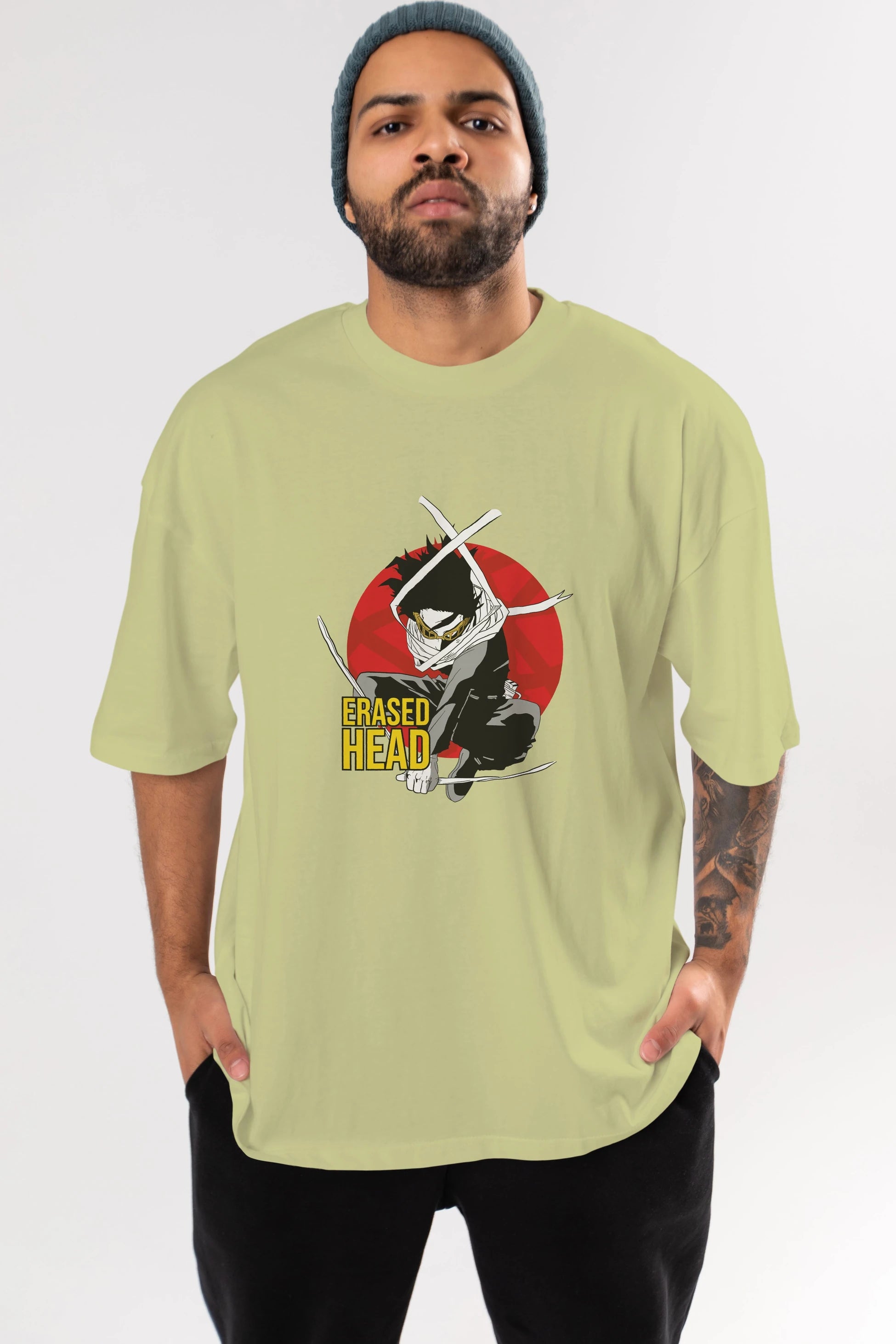 Erased Head Anime Ön Baskılı Oversize t-shirt %100 pamuk Erkek Kadın Unisex