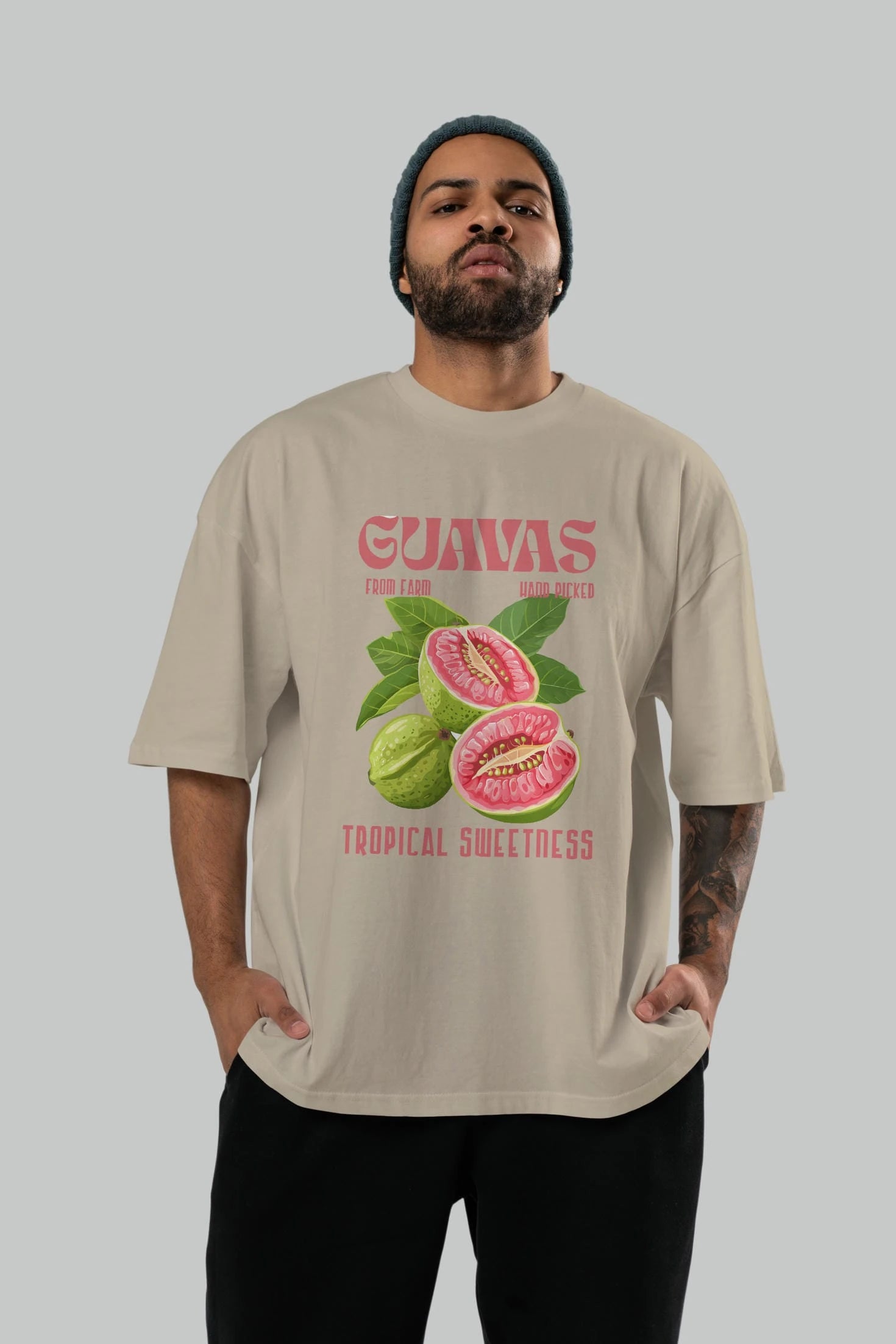 Guavas Ön Baskılı Oversize t-shirt Erkek Kadın Pamuk Bisiklet Yaka tişort