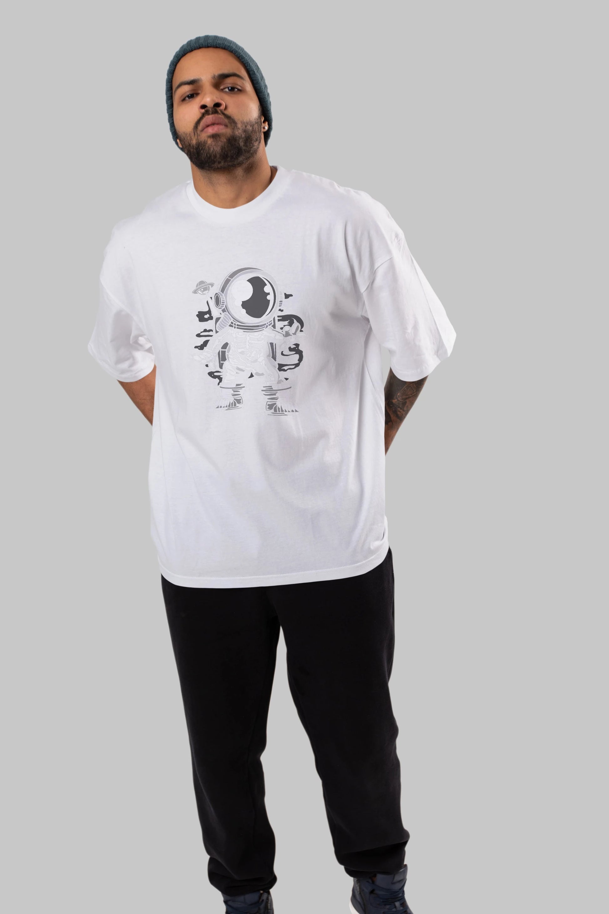 Space Skeleton Ön Baskılı Oversize t-shirt Erkek Kadın Unisex