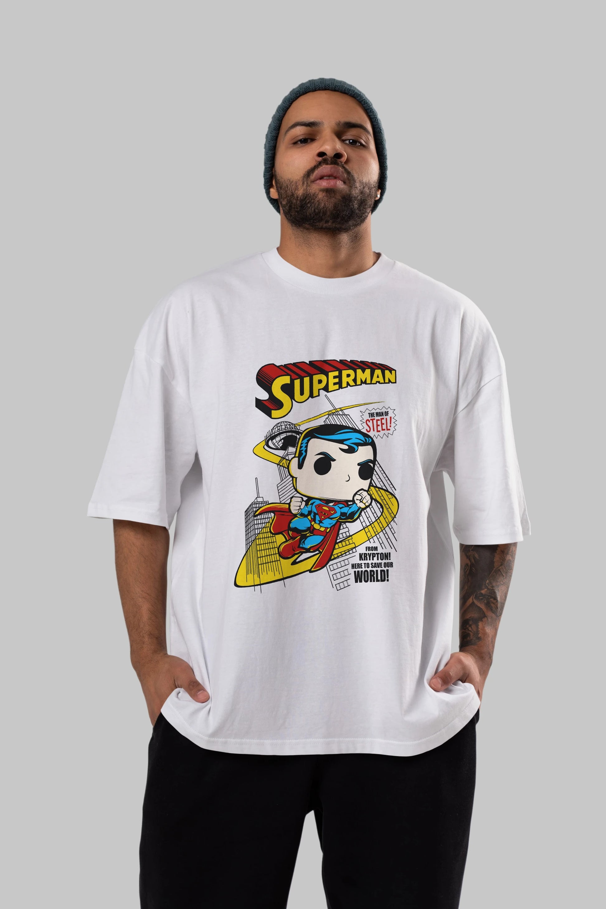 Superman (2) Ön Baskılı Oversize t-shirt Erkek Kadın Unisex %100 Pamuk Bisiklet Yaka tişort