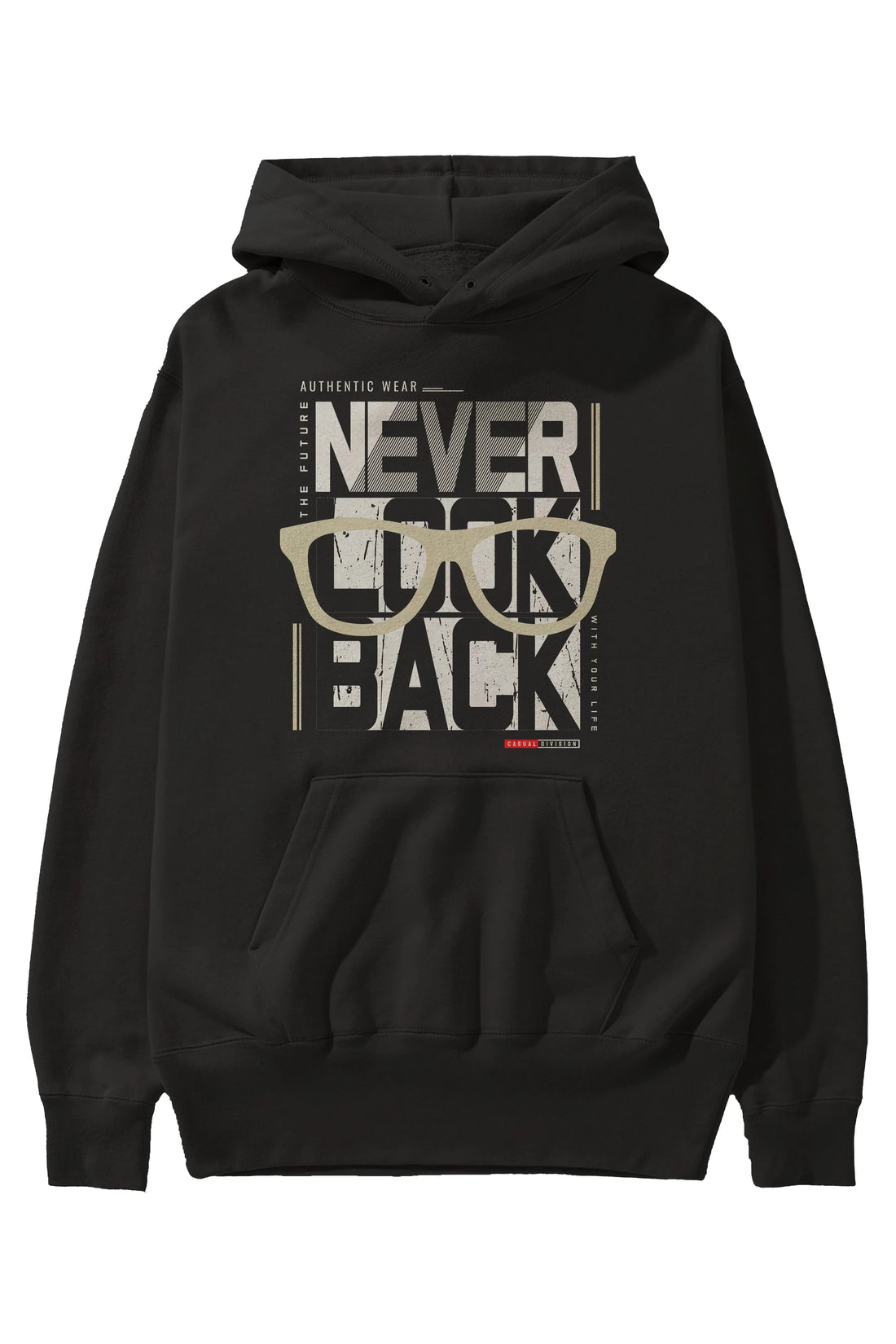 Never Look Back Ön Baskılı Hoodie Oversize Kapüşonlu Sweatshirt Erkek Kadın Unisex