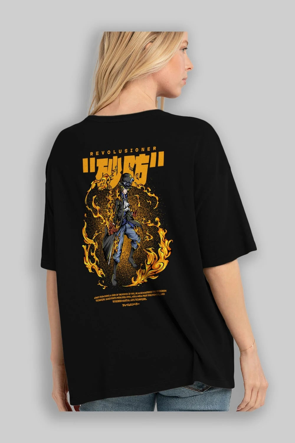 Revolusioner Sabo Anime Arka Baskılı Oversize t-shirt Erkek Kadın Unisex