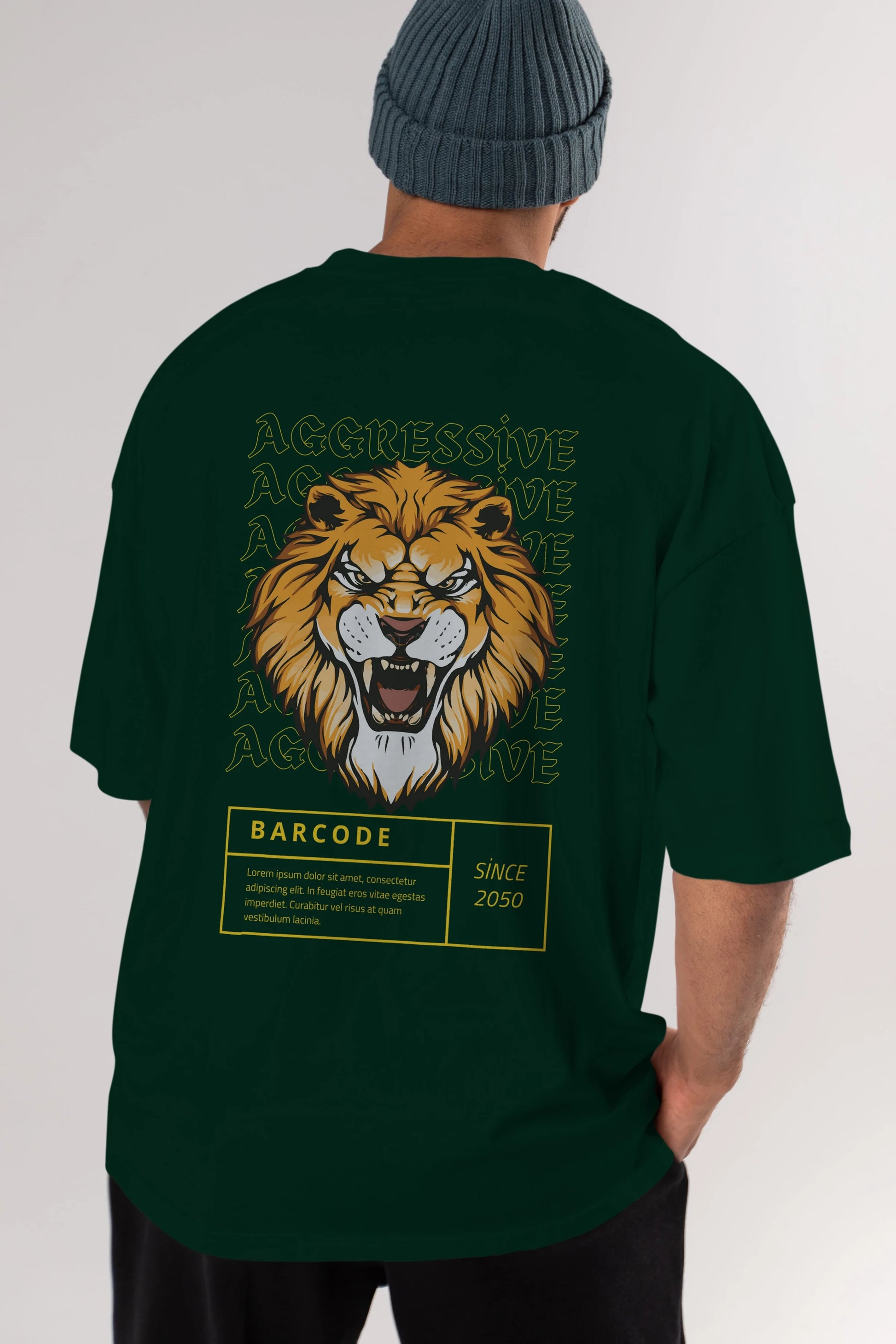 Aggressive Lion Arka Baskılı Oversize t-shirt Erkek Kadın Unisex