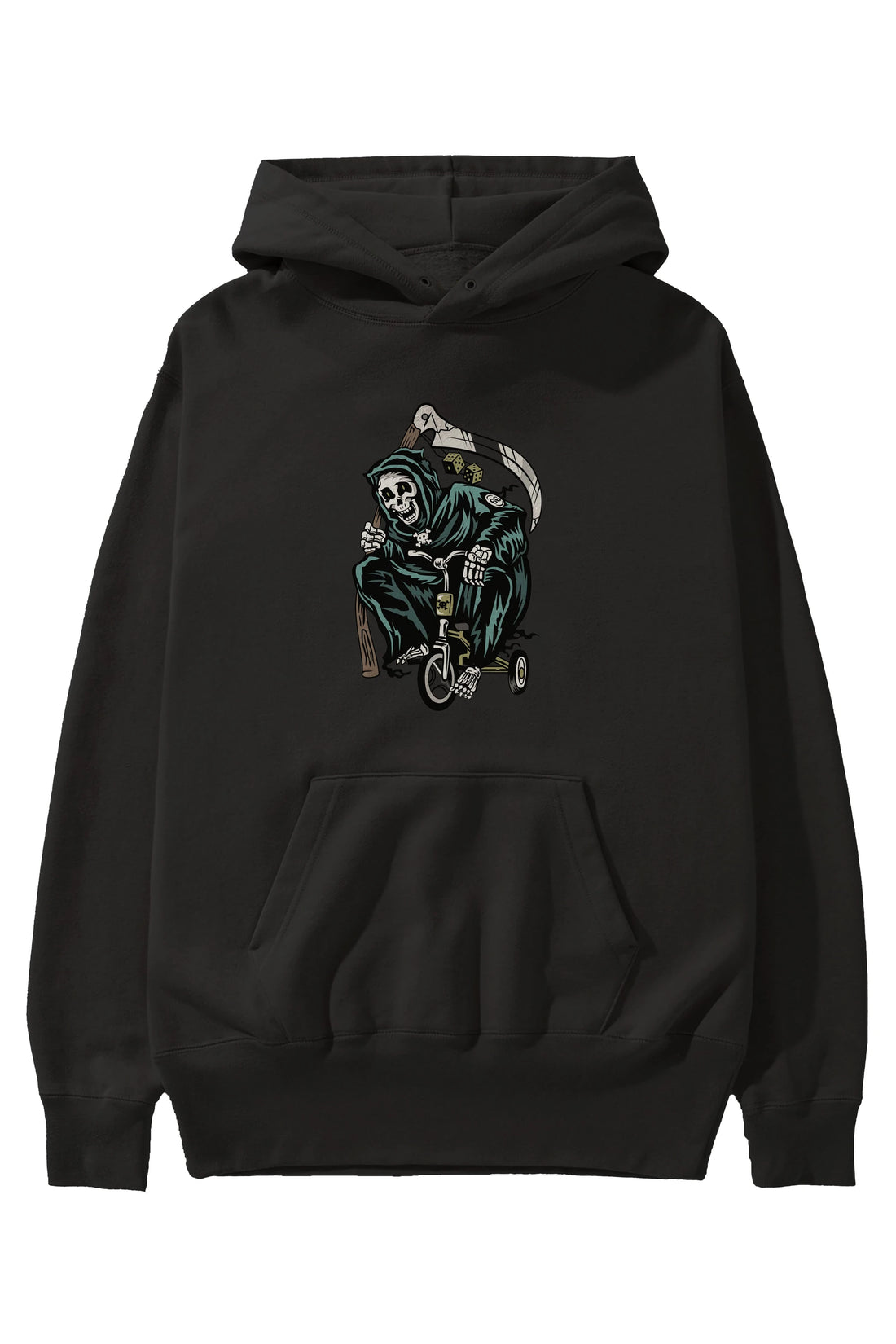 Grim Reaper Bicycle Ön Baskılı Hoodie Oversize Kapüşonlu Sweatshirt Erkek Kadın Unisex