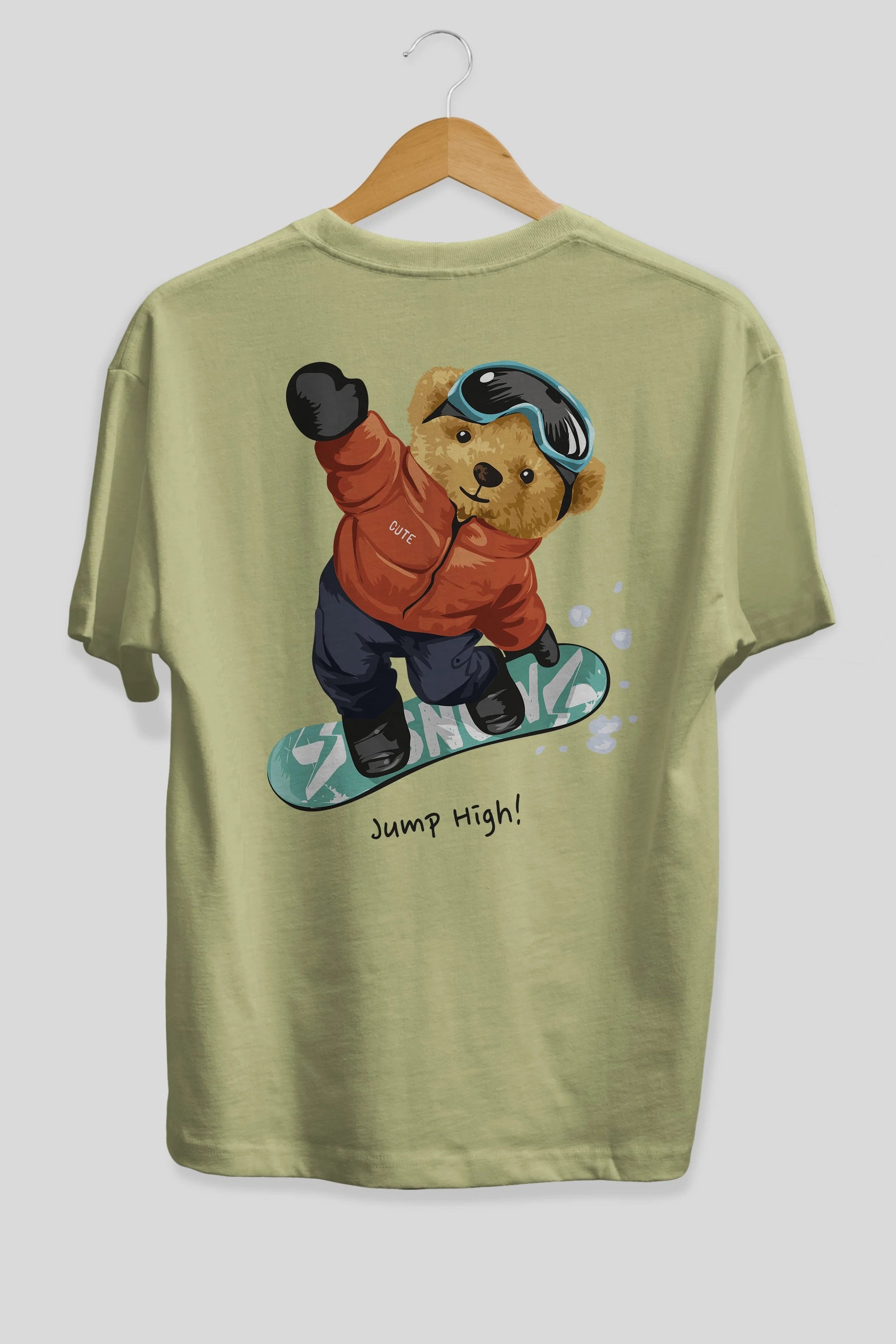 Teddy Bear Jump High Arka Baskılı Oversize t-shirt Erkek Kadın Unisex %100 Pamuk