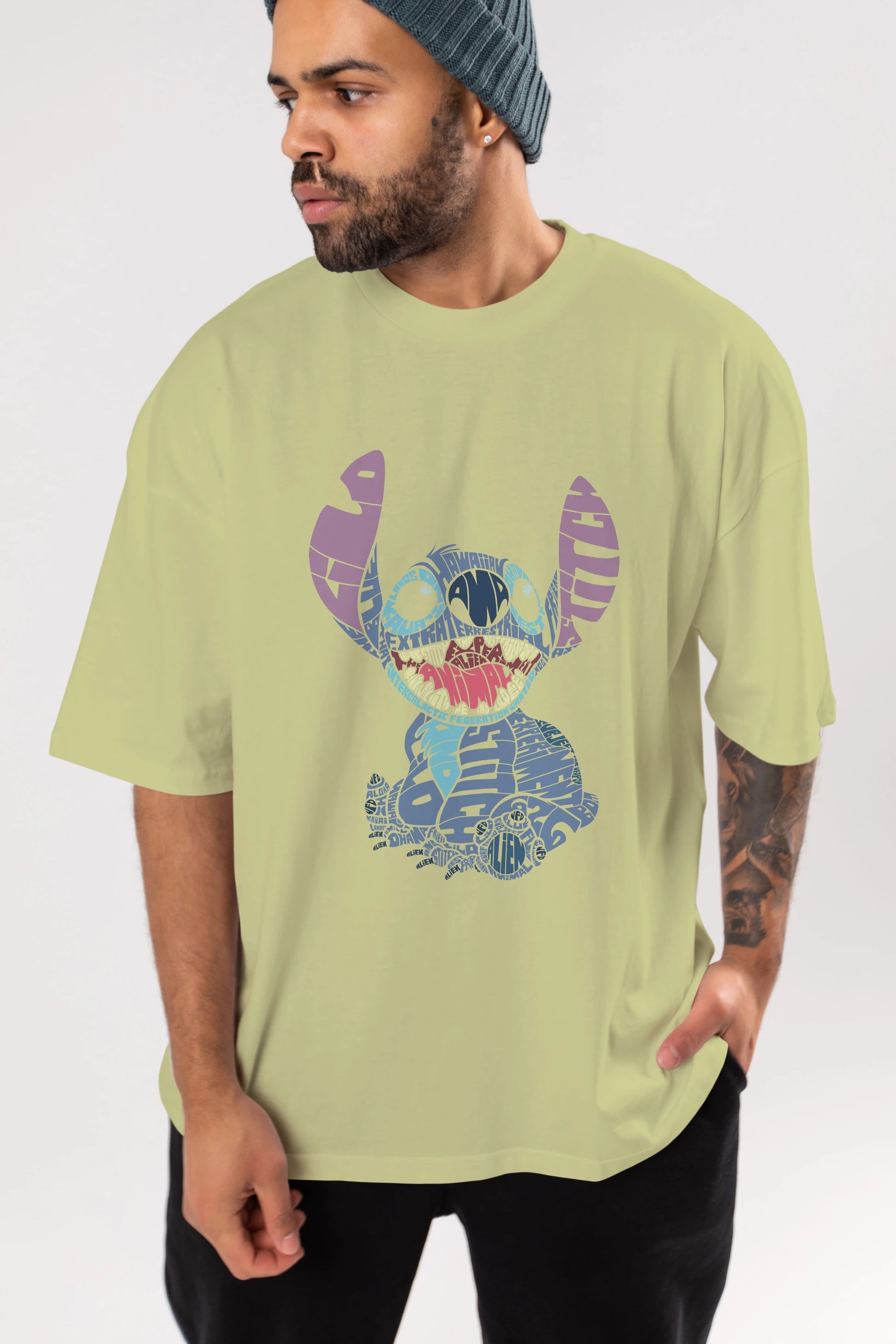 Stitch Ön Baskılı Oversize t-shirt %100 pamuk Erkek Kadın Unisex