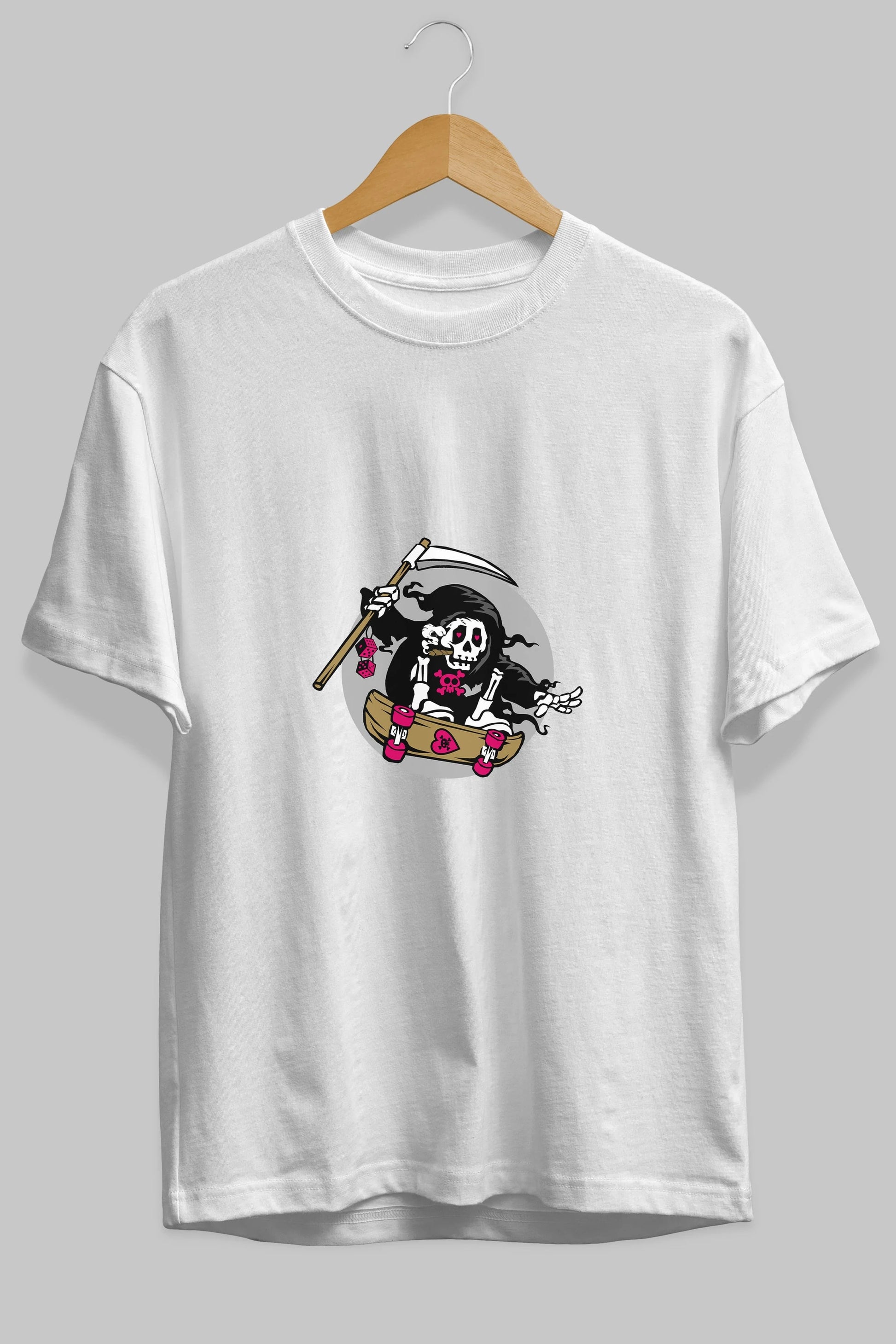 Grim Skater Ön Baskılı Oversize t-shirt Erkek Kadın Unisex %100 Pamuk tişort