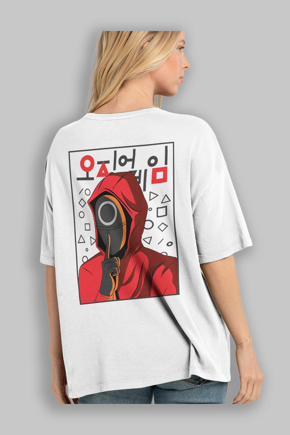 Squid Game (5) Arka Baskılı Oversize t-shirt Erkek Kadın Unisex %100 Pamuk Bisiklet Yaka tişort