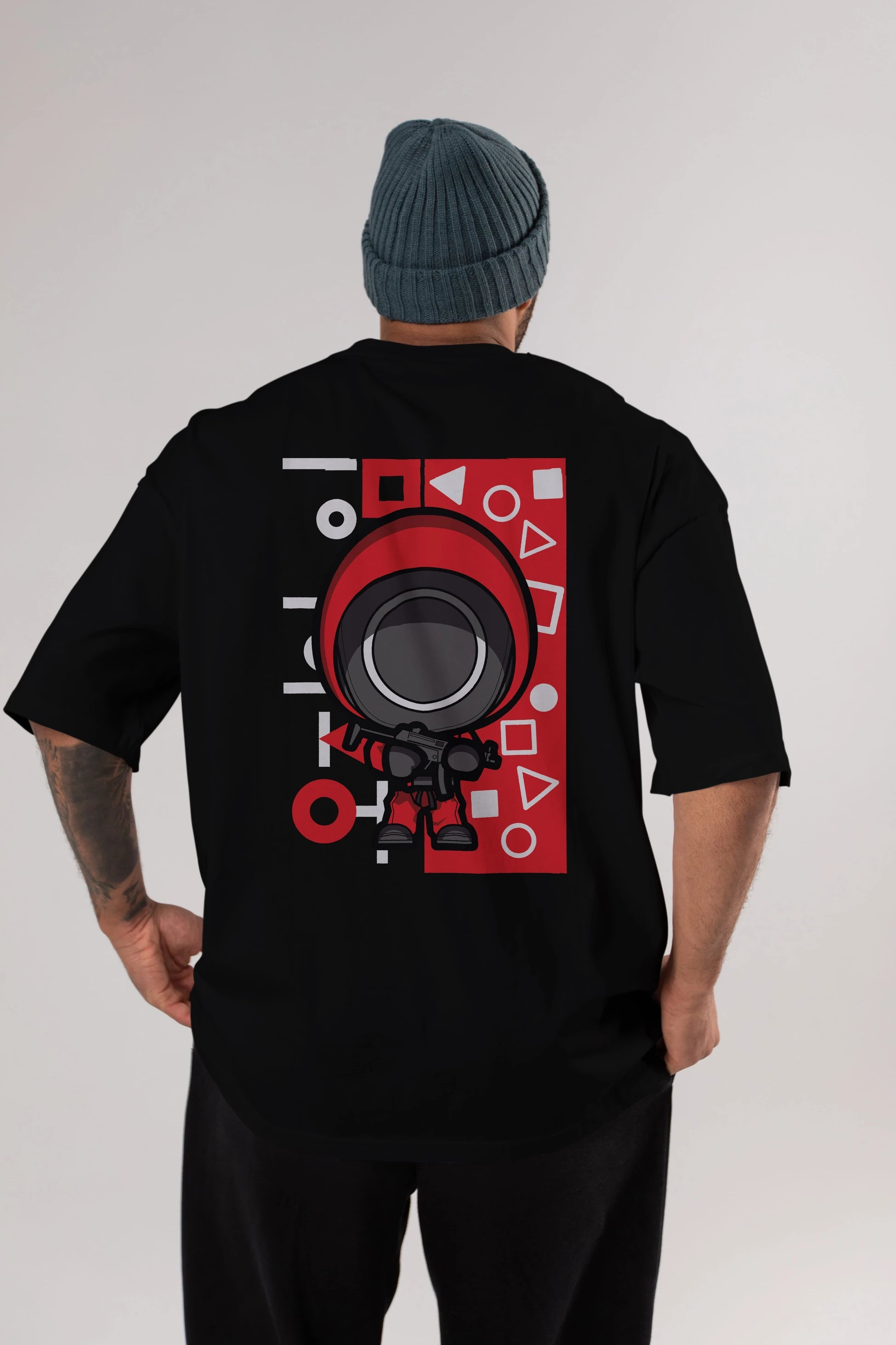 Squid Game (4) Arka Baskılı Oversize t-shirt Erkek Kadın Unisex %100 Pamuk Bisiklet Yaka tişort