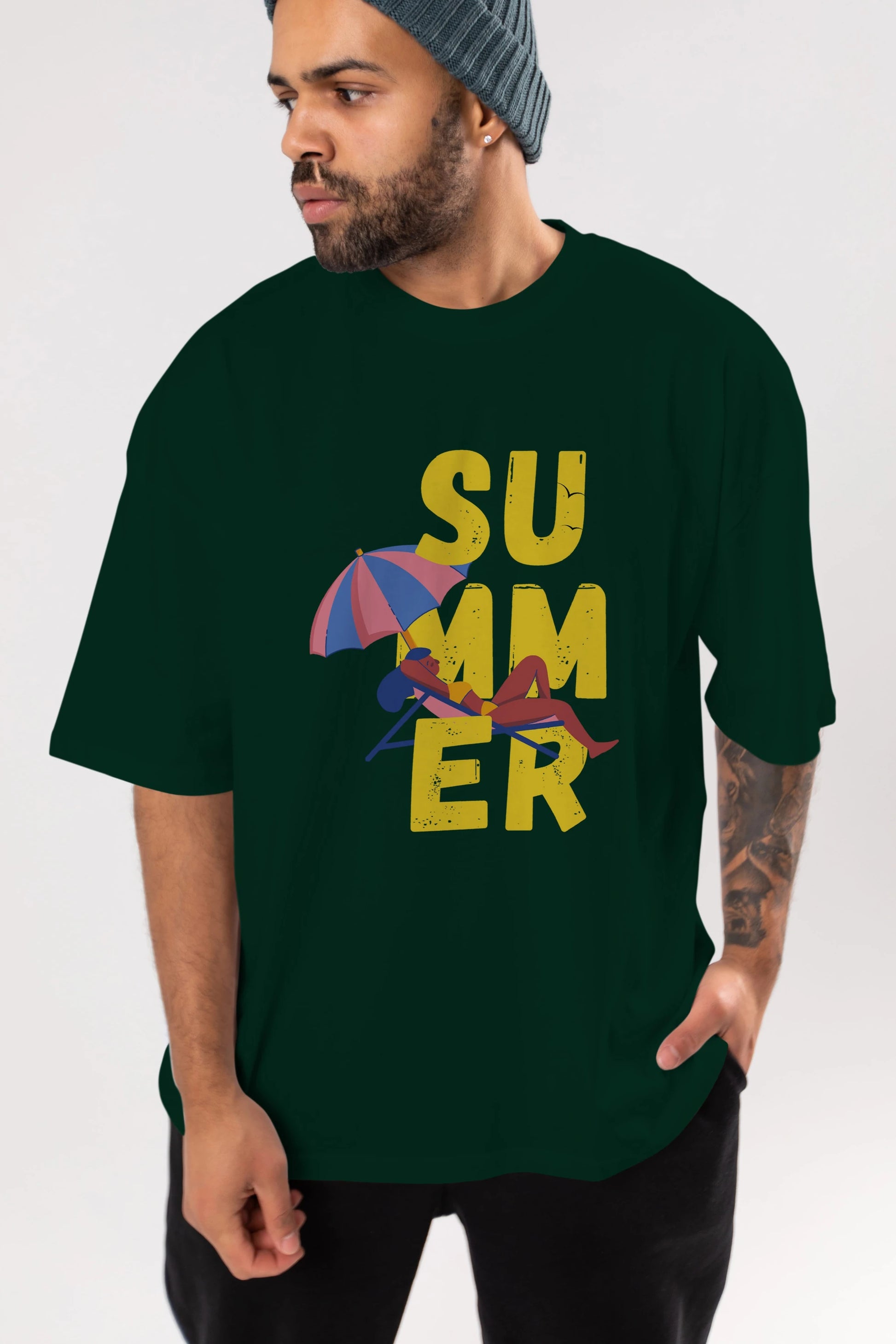Summer Yazılı Ön Baskılı Oversize t-shirt Erkek Kadın Unisex
