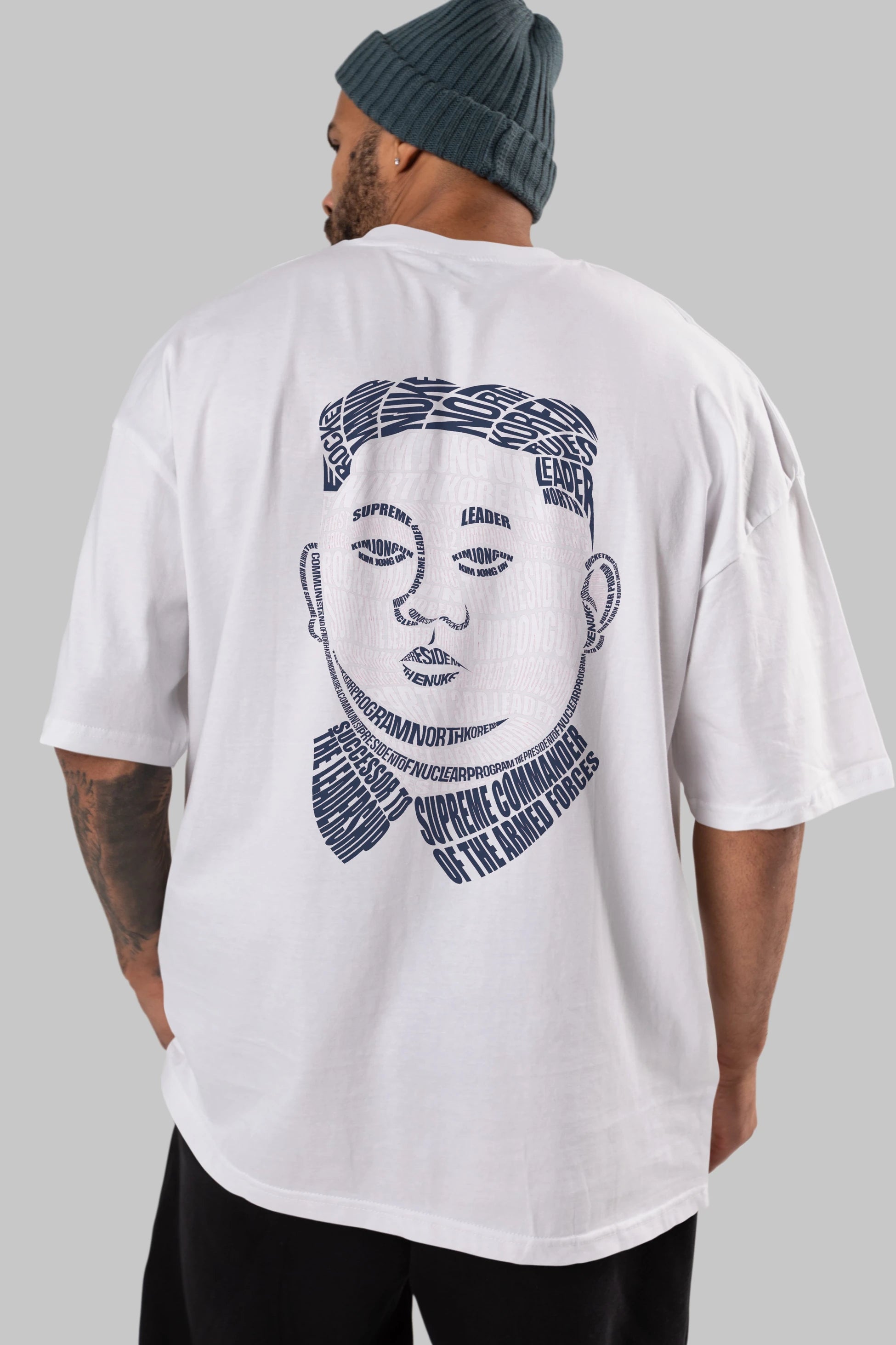 Kim Jong Un Calligram Arka Baskılı Oversize t-shirt %100 pamuk Erkek Kadın Unisex
