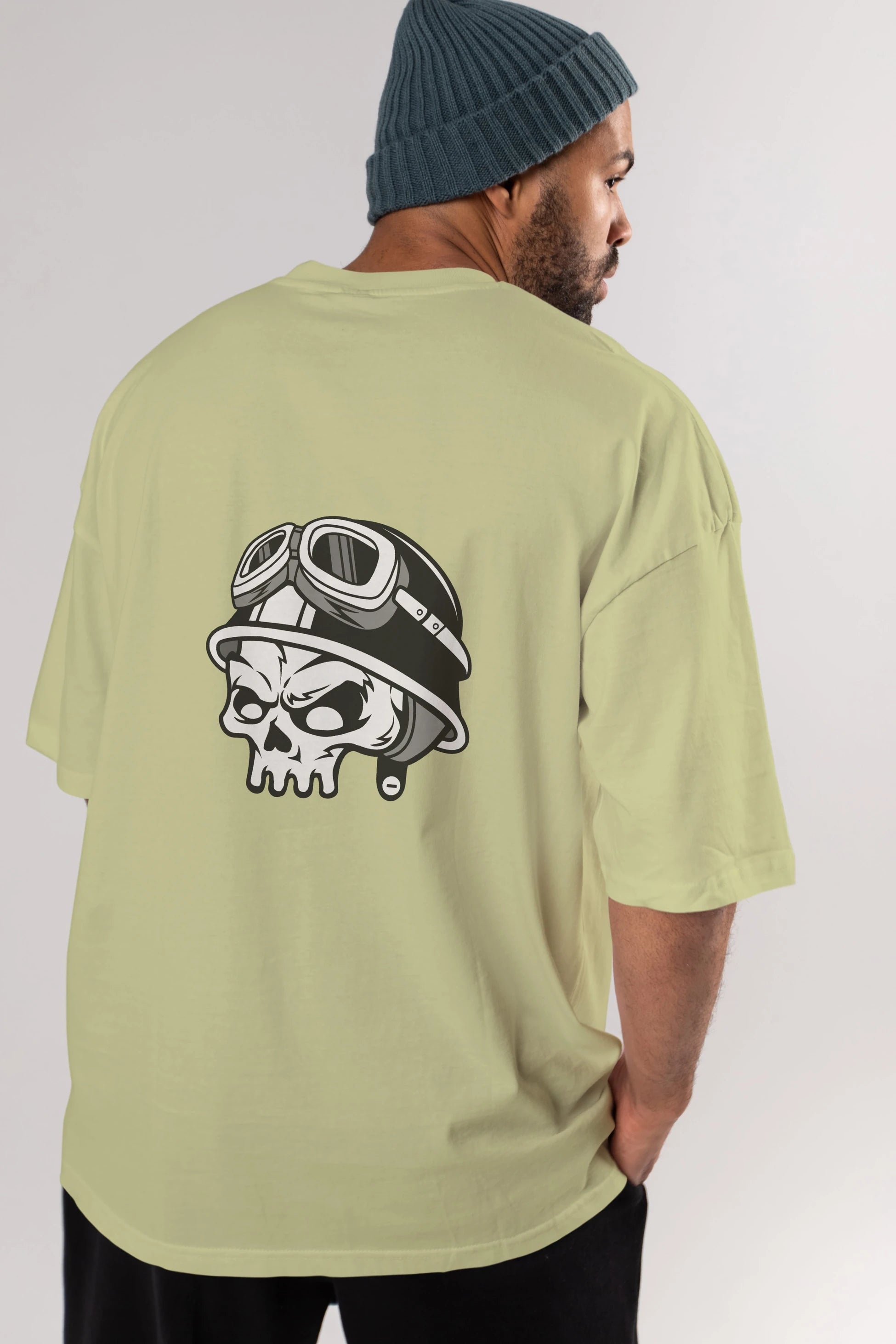Biker Helmet Arka Baskılı Oversize t-shirt Erkek Kadın Unisex %100 Pamuk tişort