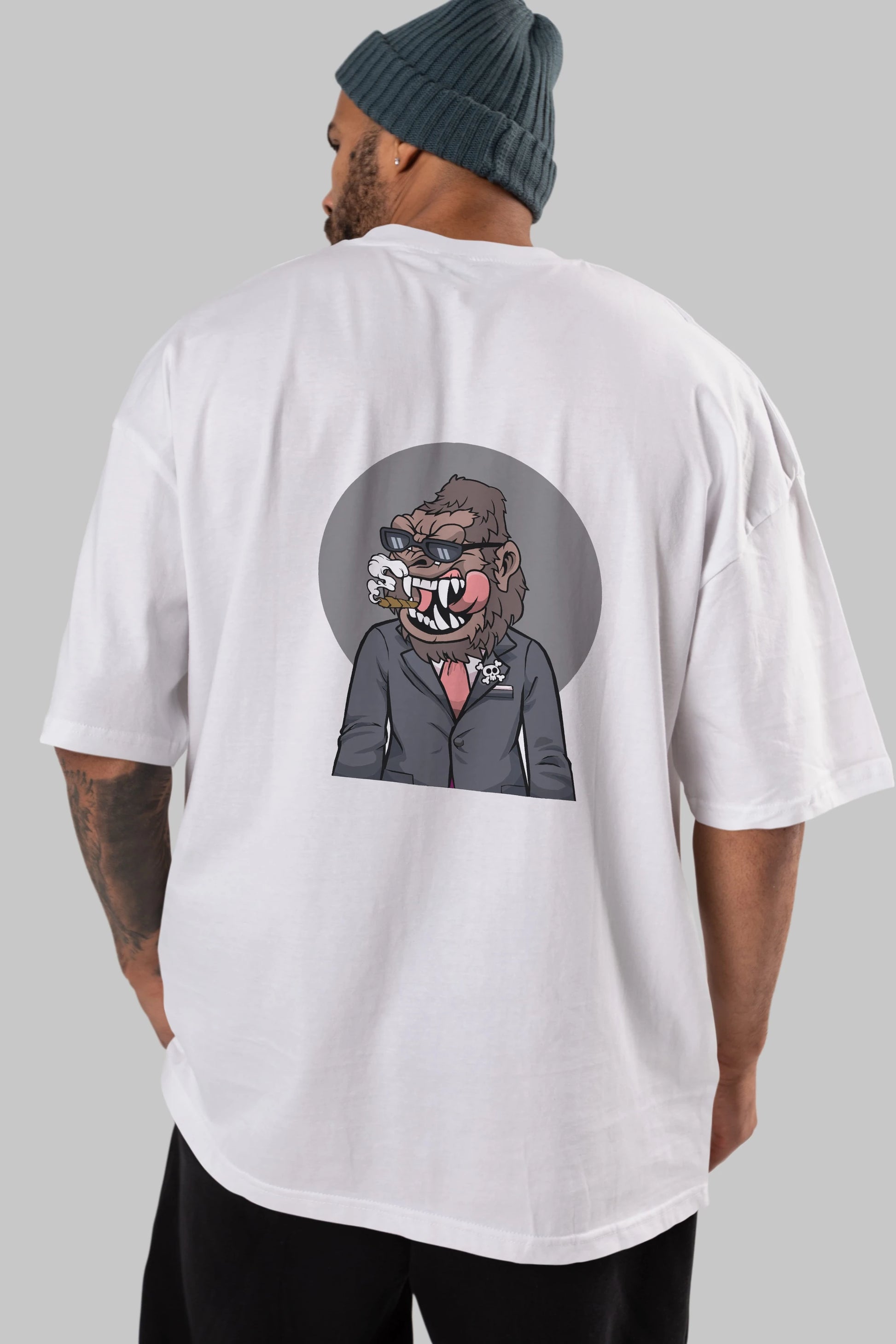 Monkey Suits Arka Baskılı Oversize t-shirt Erkek Kadın Unisex %100 Pamuk tişort