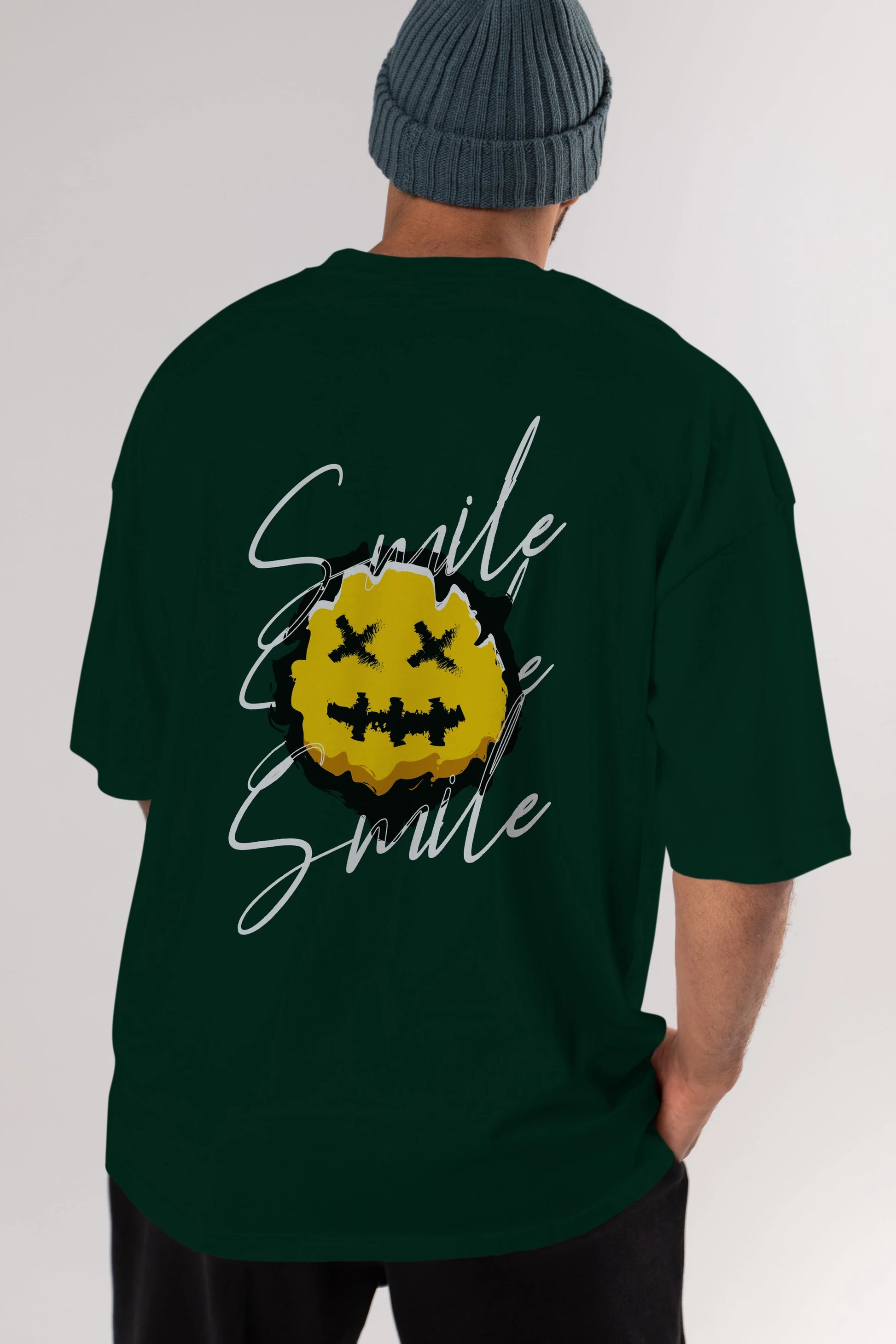 Smile Emoji Arka Baskılı Oversize t-shirt Erkek Kadın Unisex