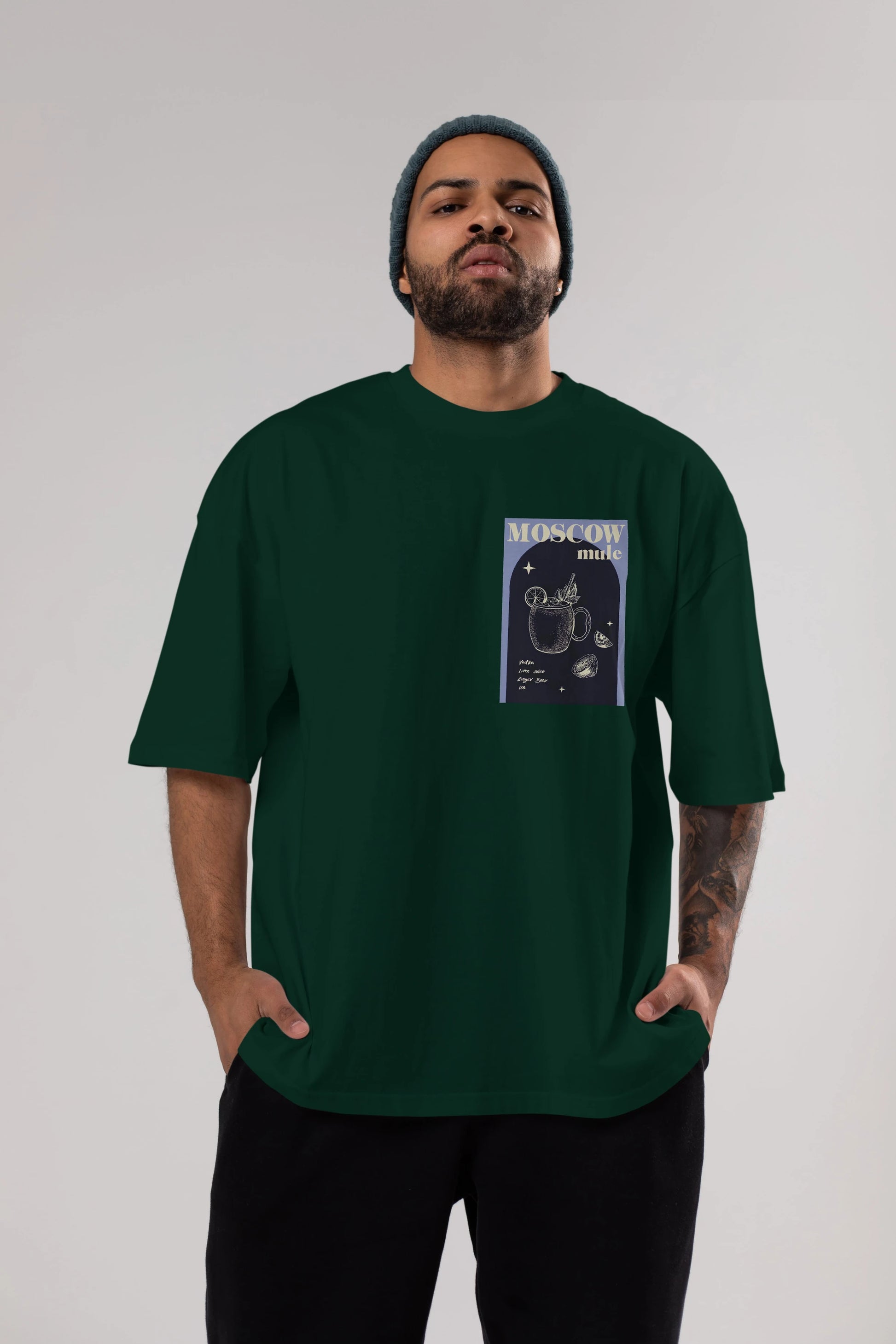 Moscow Mule Ön Sol Baskılı Oversize t-shirt Erkek Kadın Unisex %100 Pamuk Bisiklet Yaka tişort