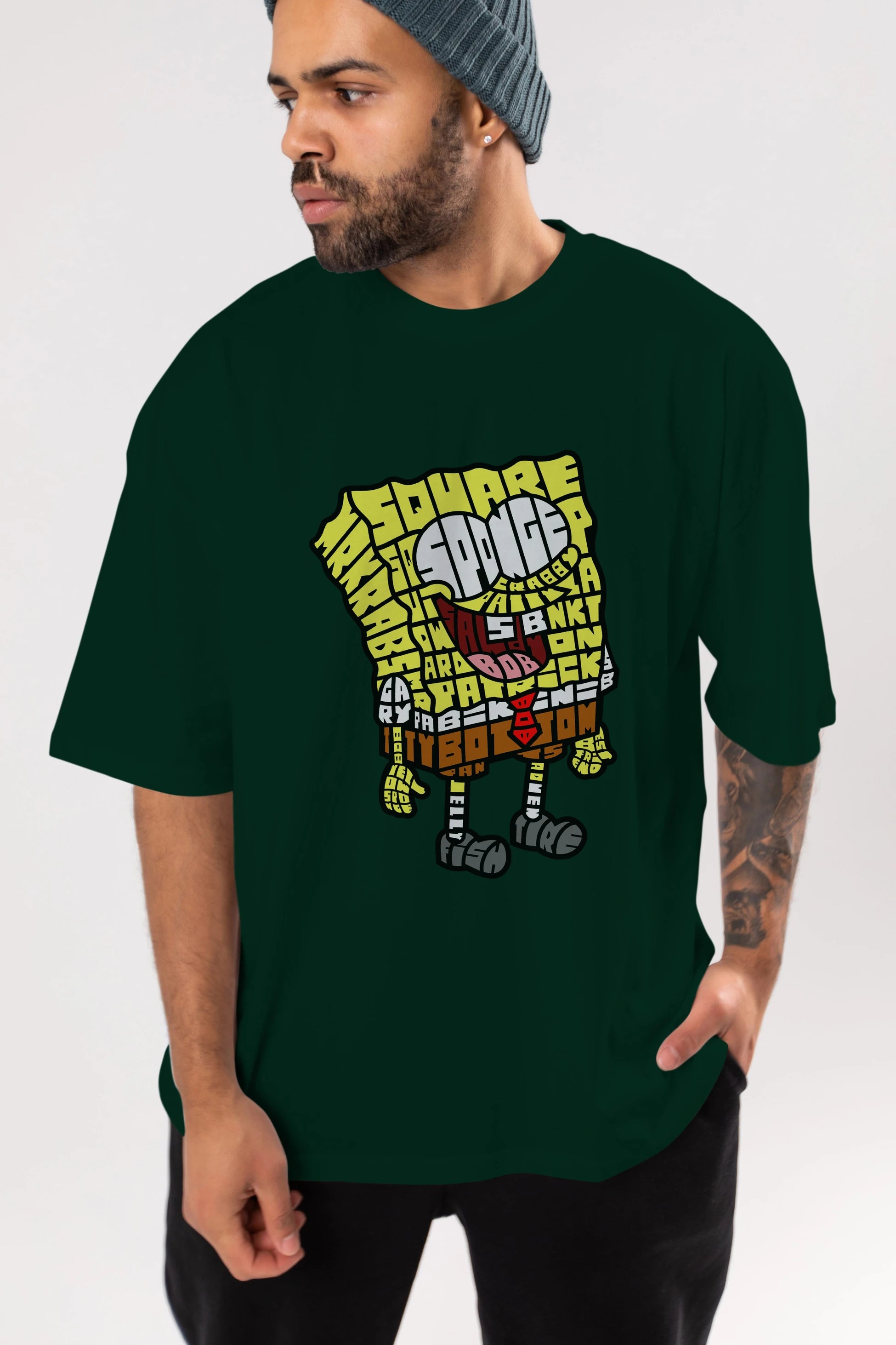 Yellow Sponge Ön Baskılı Oversize t-shirt %100 pamuk Erkek Kadın Unisex