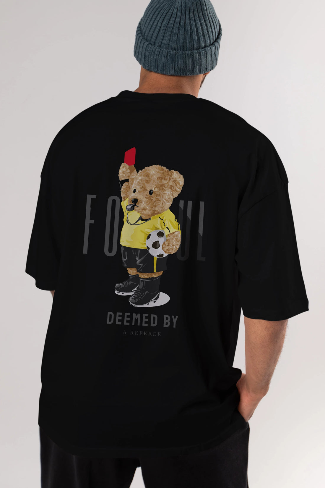 Teddy Bear Kırmızı Kart Arka Baskılı Oversize t-shirt Erkek Kadın Unisex %100 Pamuk