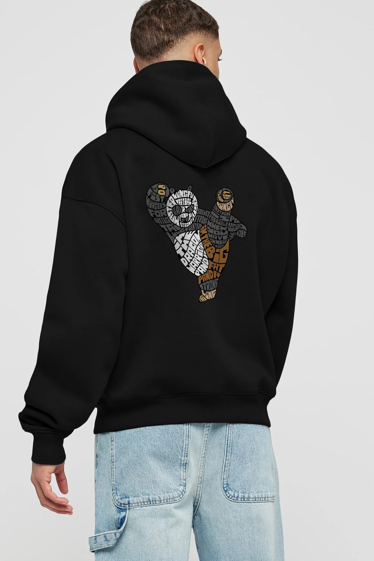 Warrior Panda Arka Baskılı Hoodie Oversize Kapüşonlu Sweatshirt Erkek Kadın Unisex