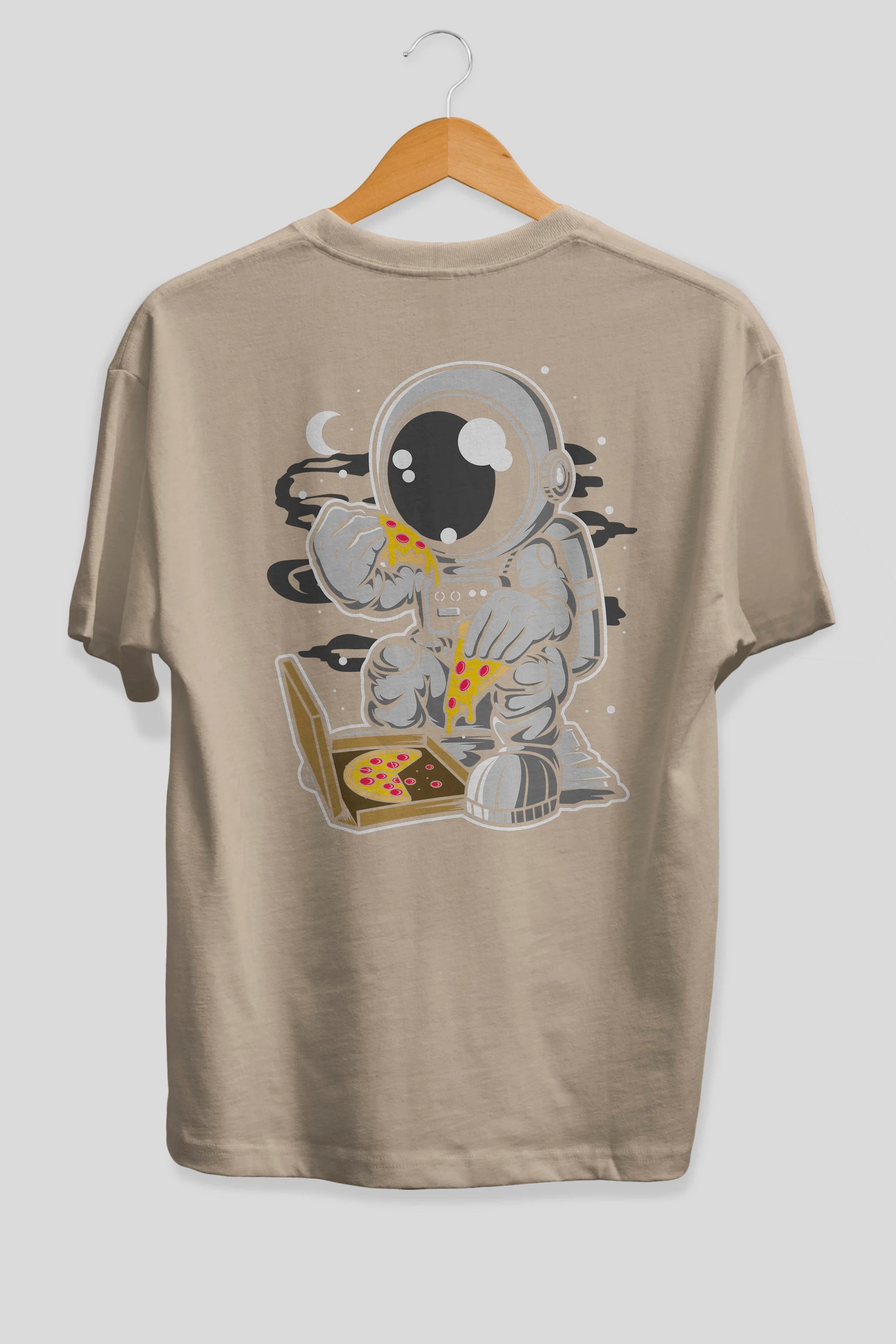Astronaut Pizza Arka Baskılı Oversize t-shirt Erkek Kadın Unisex