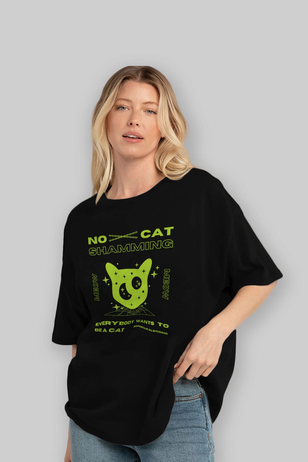 No Cat Shamming Yazılı Ön Baskılı Oversize t-shirt Erkek Kadın Unisex