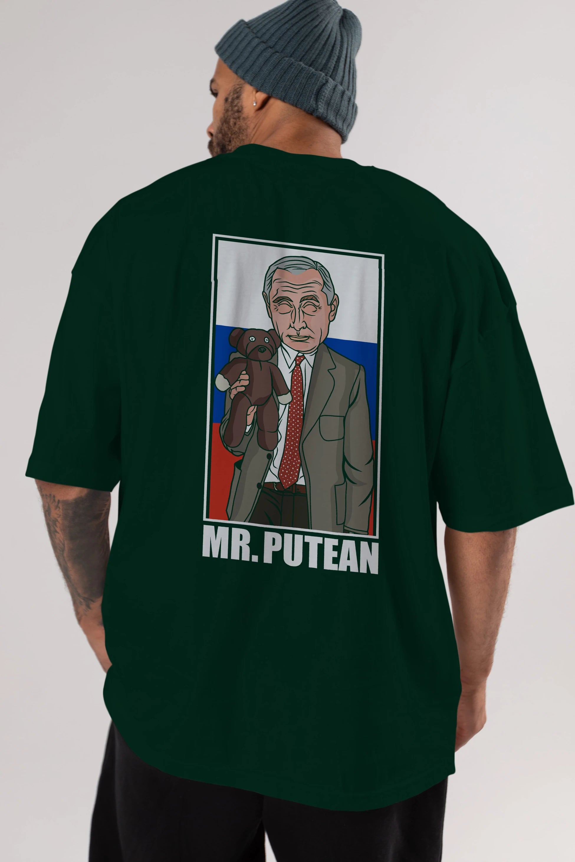 Mr Putean Arka Baskılı Oversize t-shirt Erkek Kadın Unisex %100 Pamuk tişort