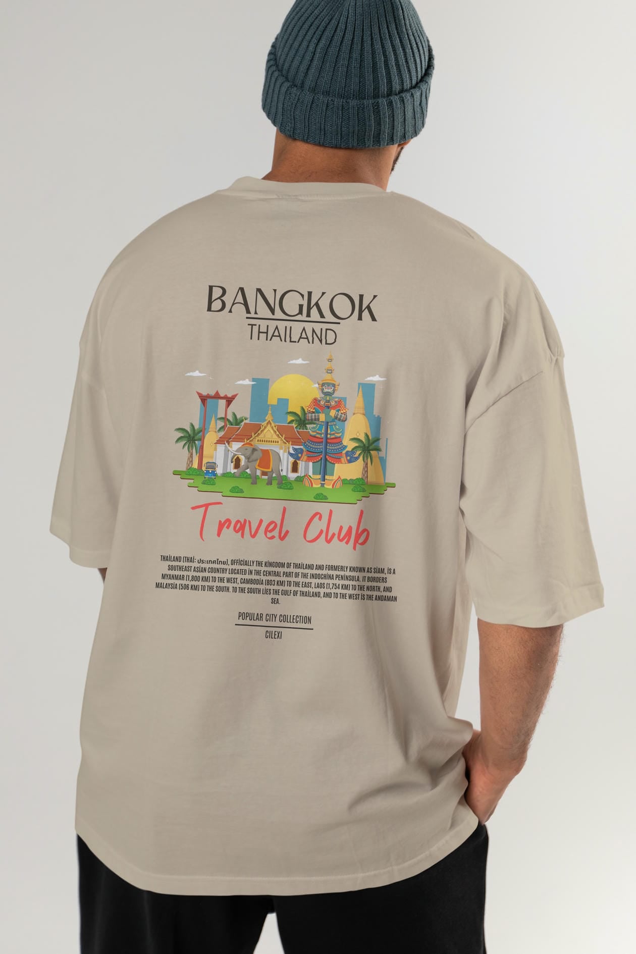Bangkok Tailand Arka Baskılı Oversize t-shirt Erkek Kadın Pamuk Bisiklet Yaka tişort