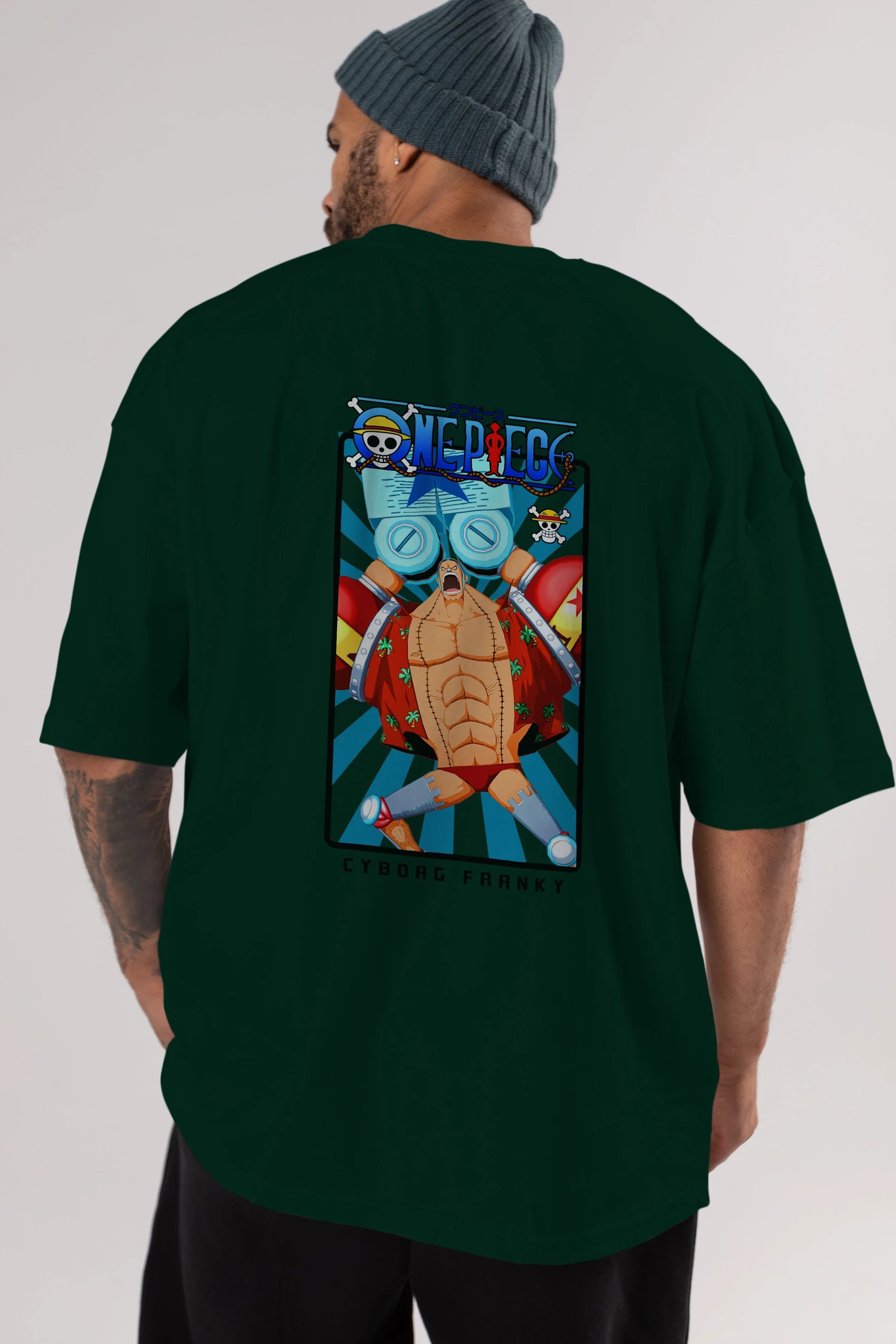 Franky Anime Arka Baskılı Oversize t-shirt Erkek Kadın Unisex %100 pamuk tişort