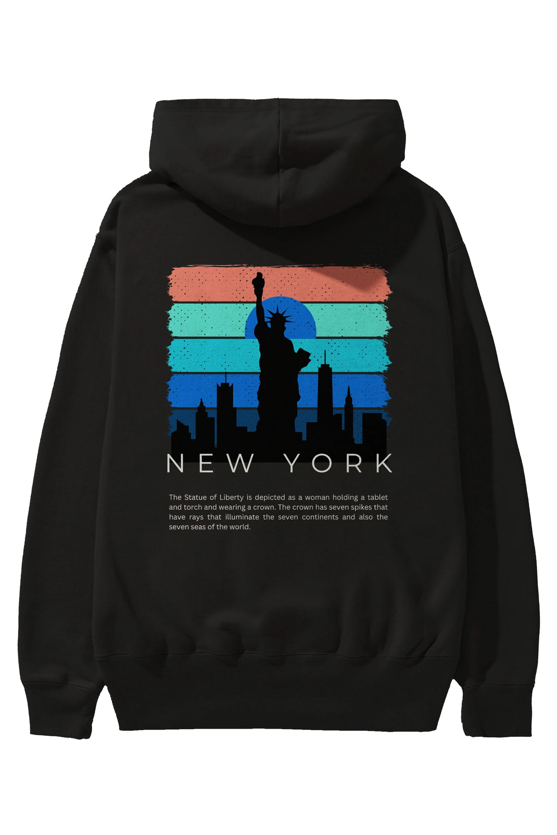 New York Yazılı Arka Baskılı Oversize Hoodie Kapüşonlu Sweatshirt Erkek Kadın Unisex