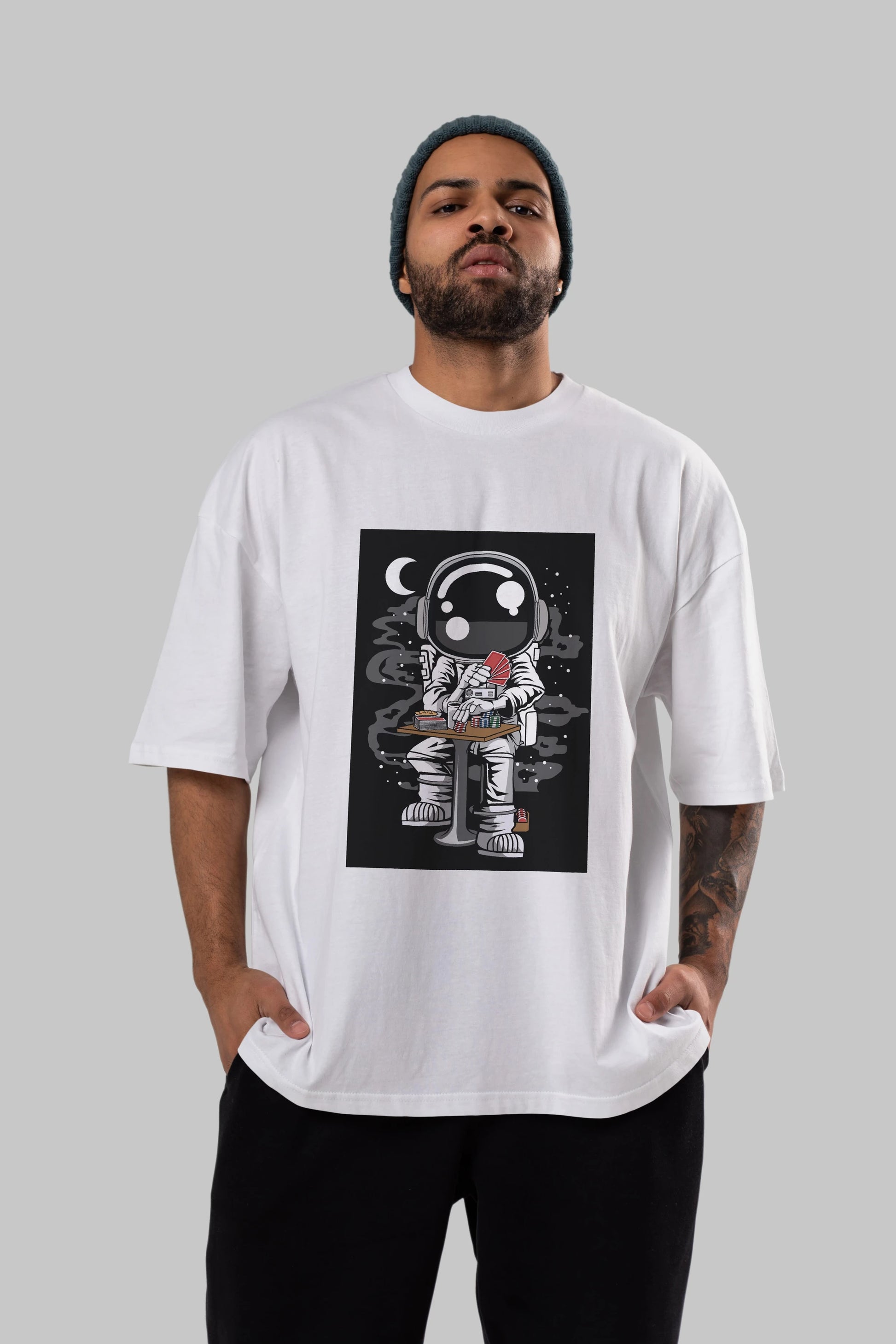Astronaut Gambler Ön Baskılı Oversize t-shirt Erkek Kadın Unisex