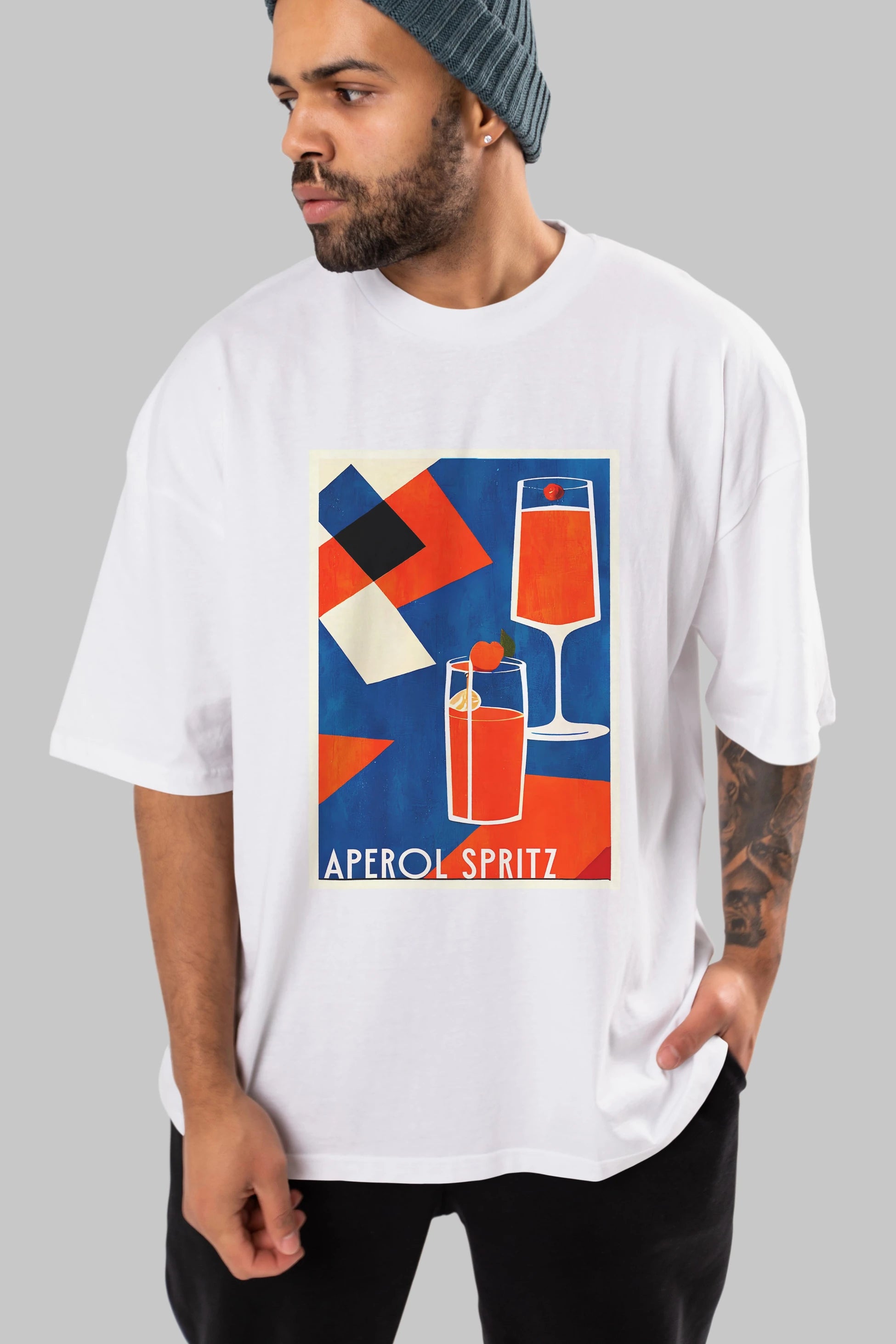 Aperol Spritz 4 Ön Baskılı Oversize t-shirt Erkek Kadın Unisex %100 Pamuk Bisiklet Yaka tişort