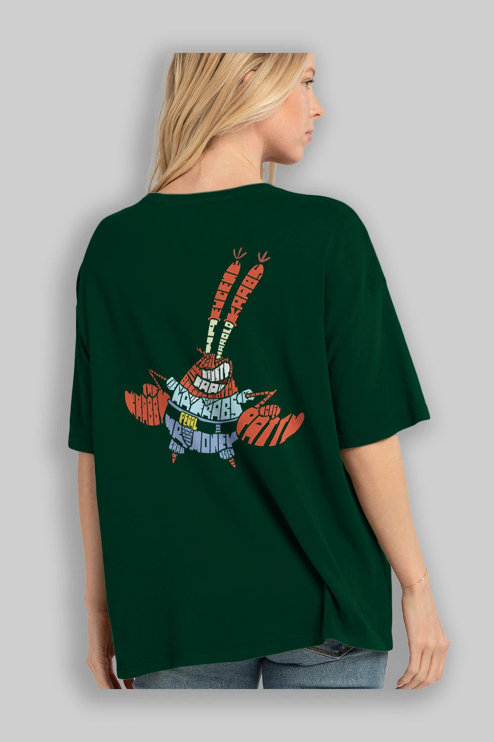 Mr Krabs Arka Baskılı Oversize t-shirt %100 pamuk Erkek Kadın Unisex