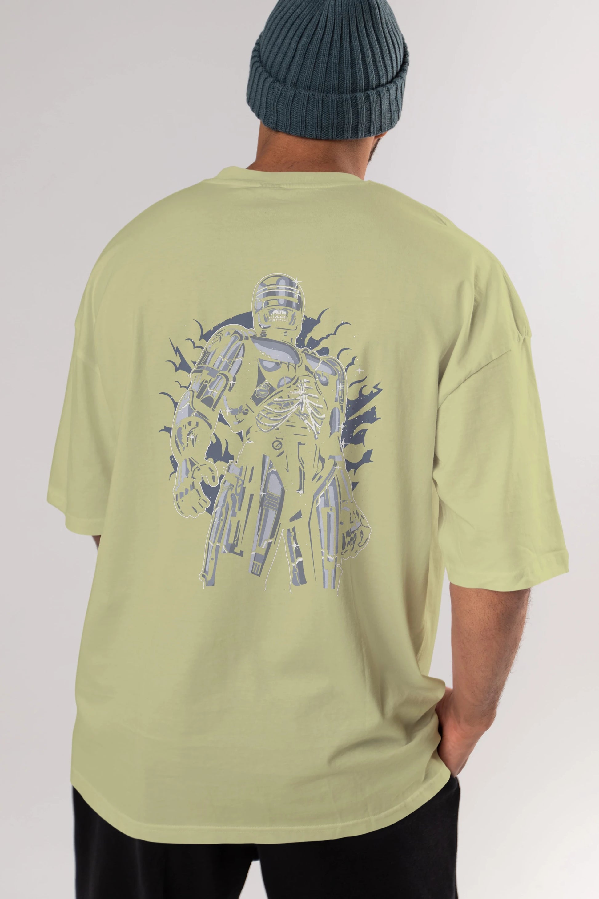Roboskull Arka Baskılı Oversize t-shirt Erkek Kadın Unisex %100 Pamuk