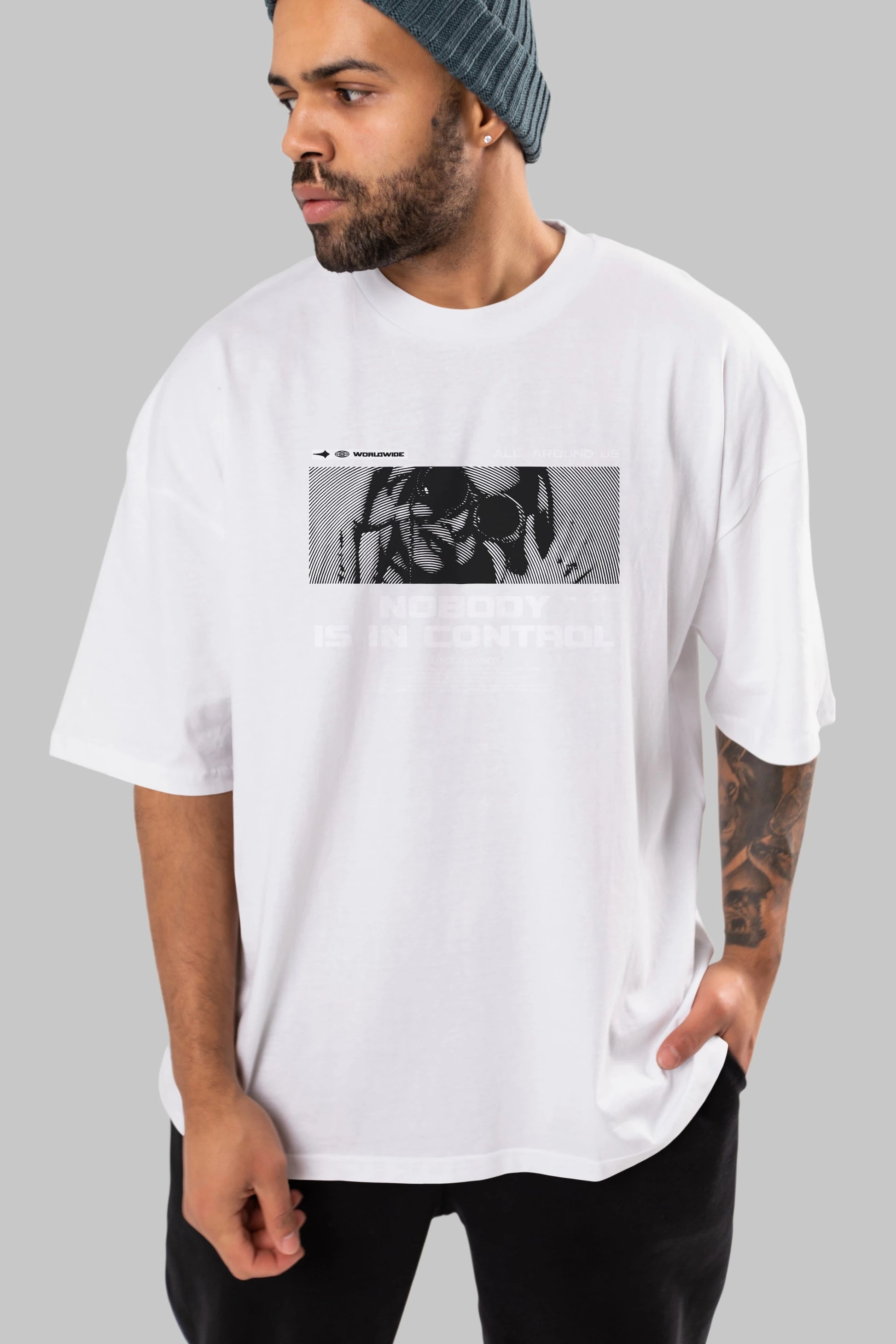 Nobody is in Control Ön Baskılı Oversize t-shirt Erkek Kadın Unisex