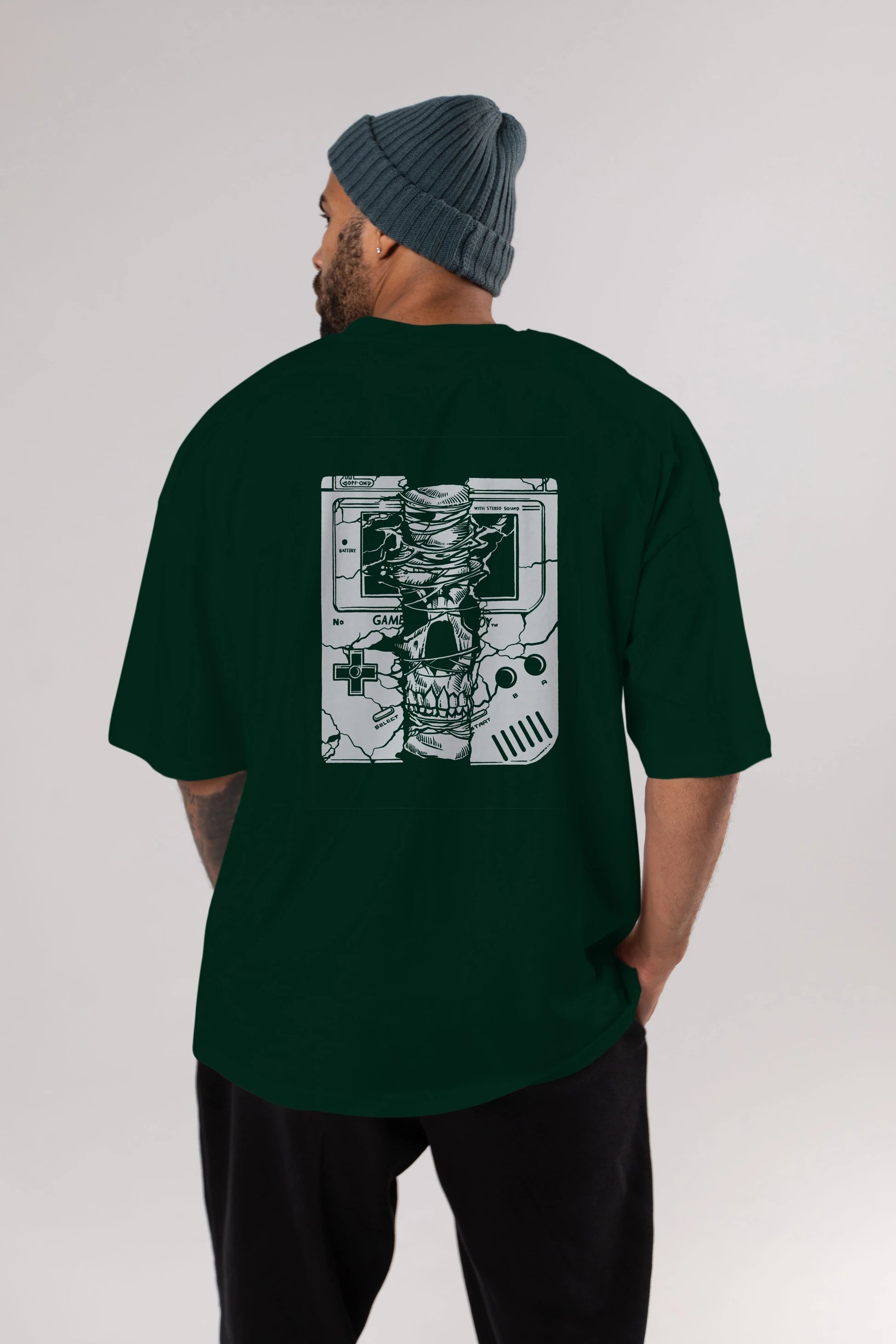 Gameboy Skull Arka Baskılı Oversize t-shirt Erkek Kadın Unisex %100 Pamuk