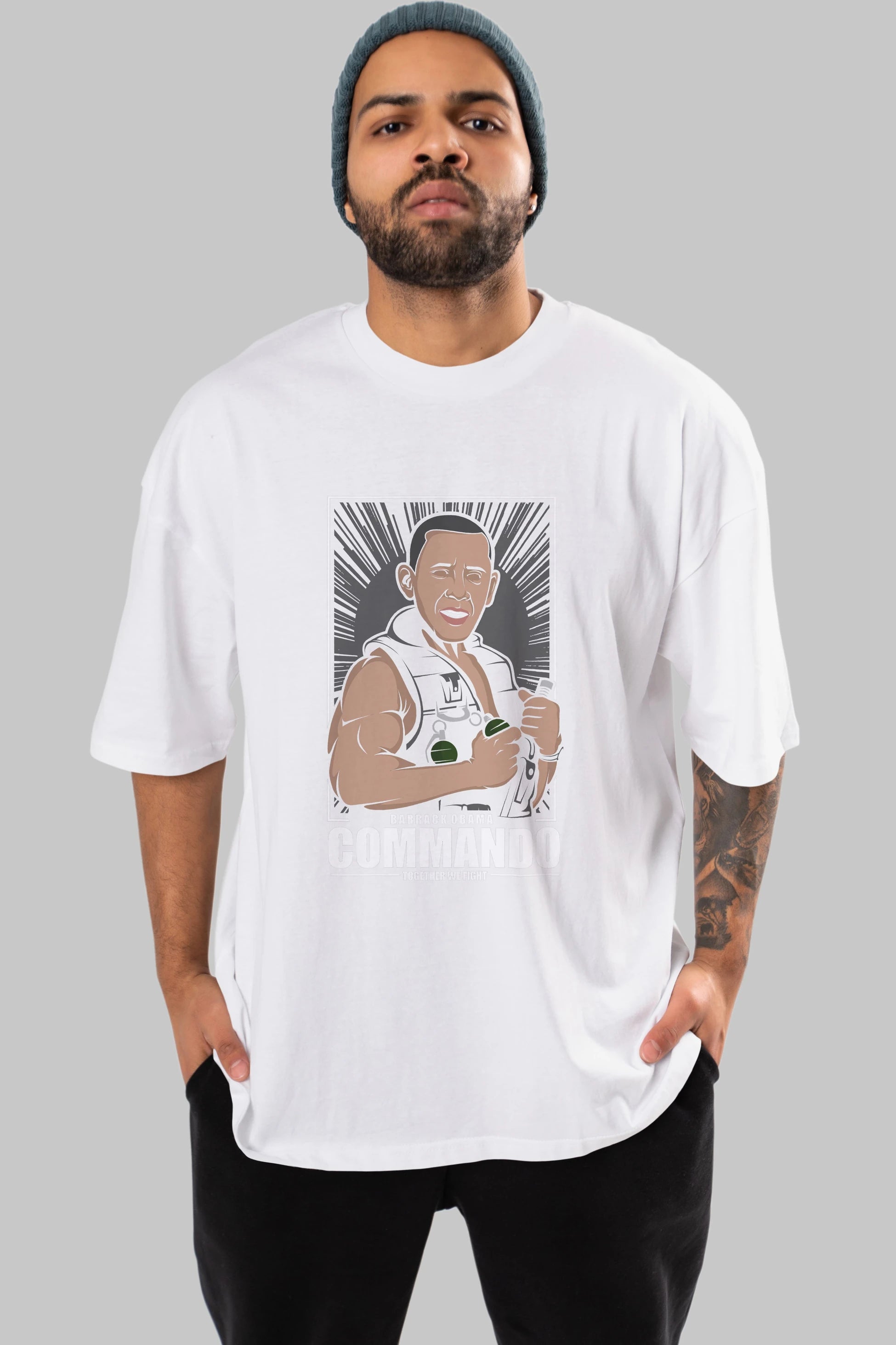 Obama Commando Ön Baskılı Oversize t-shirt Erkek Kadın Unisex %100 Pamuk tişort