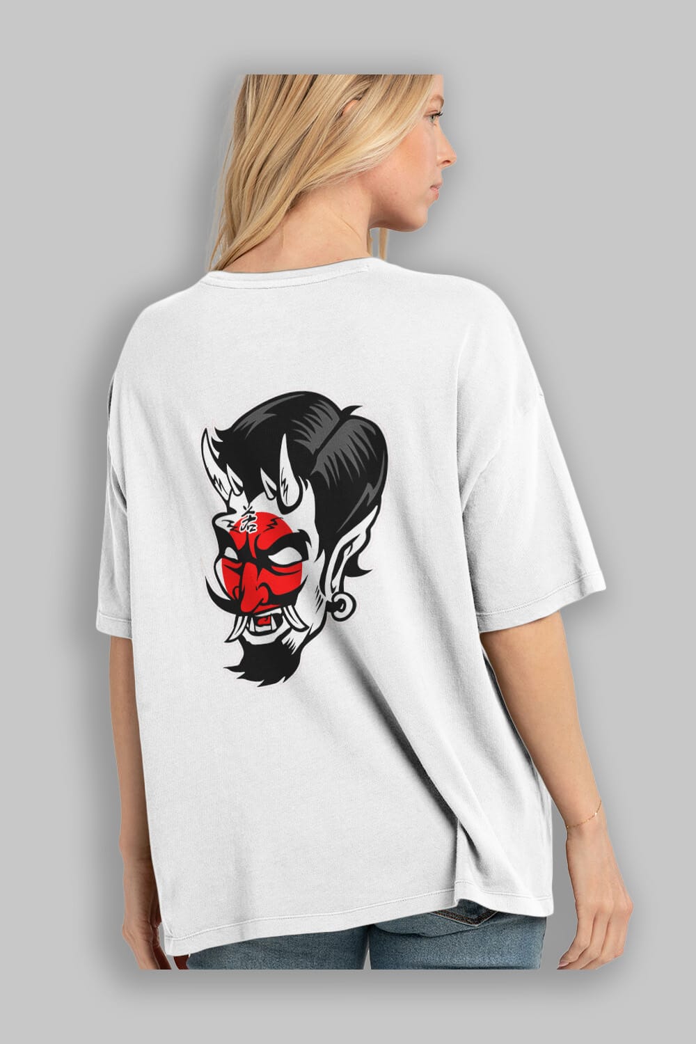 Japanese Devil Arka Baskılı Oversize t-shirt Erkek Kadın Unisex %100 Pamuk tişort