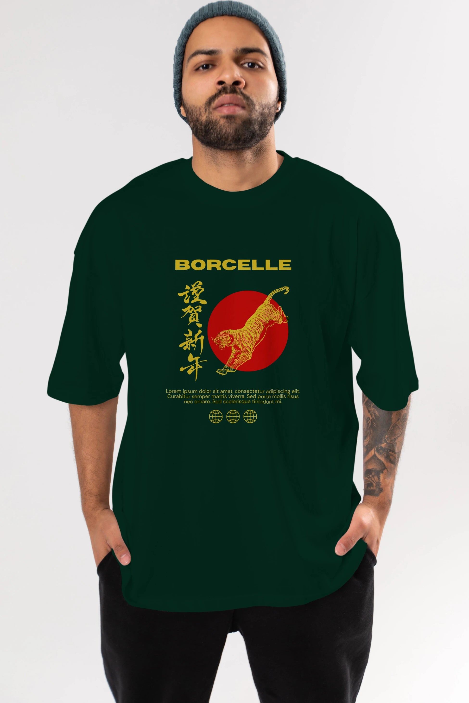 Borcelle Tiger Streetwear Ön Baskılı Oversize t-shirt Erkek Kadın Unisex