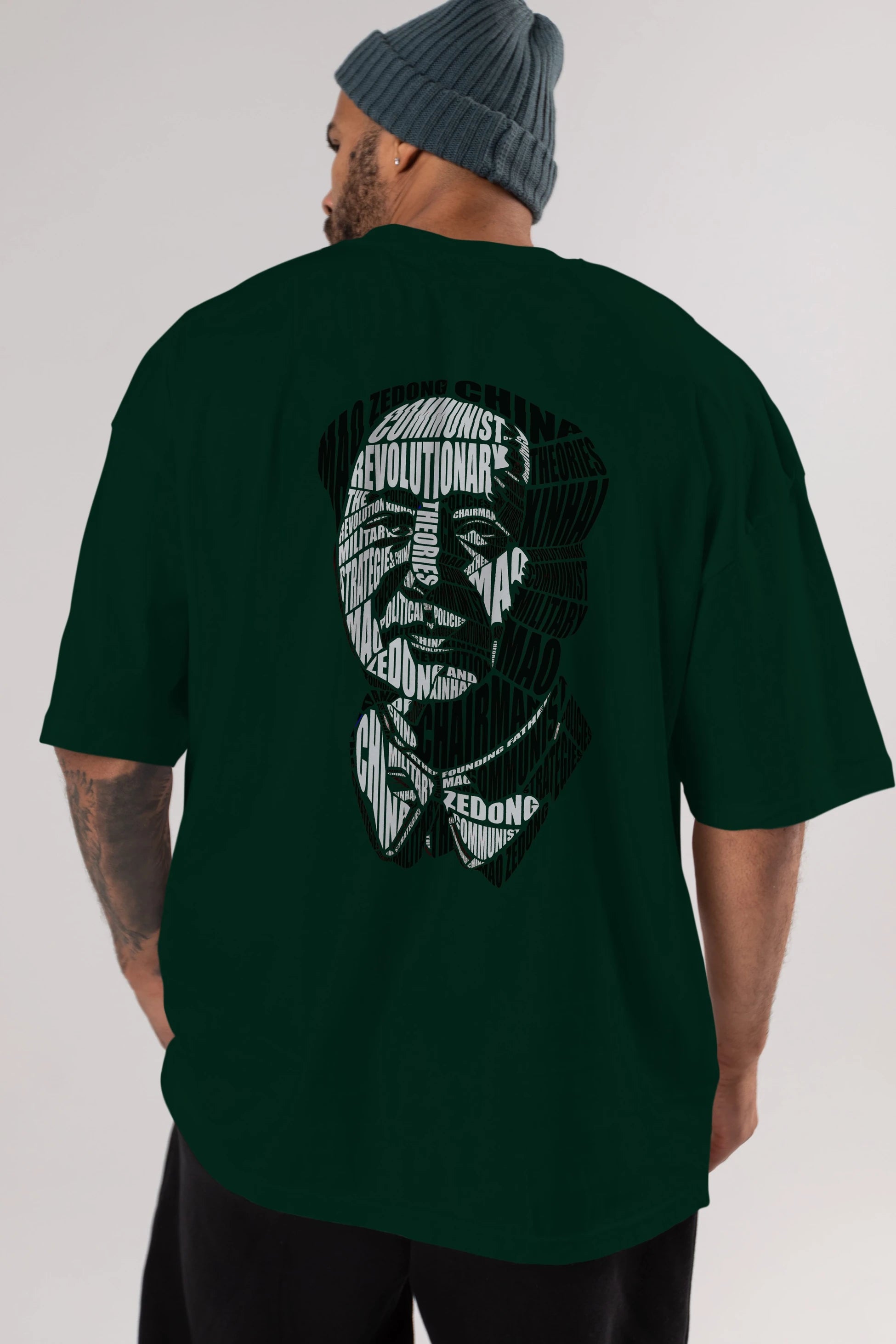 Mao Zedong Calligram Arka Baskılı Oversize t-shirt %100 pamuk Erkek Kadın Unisex