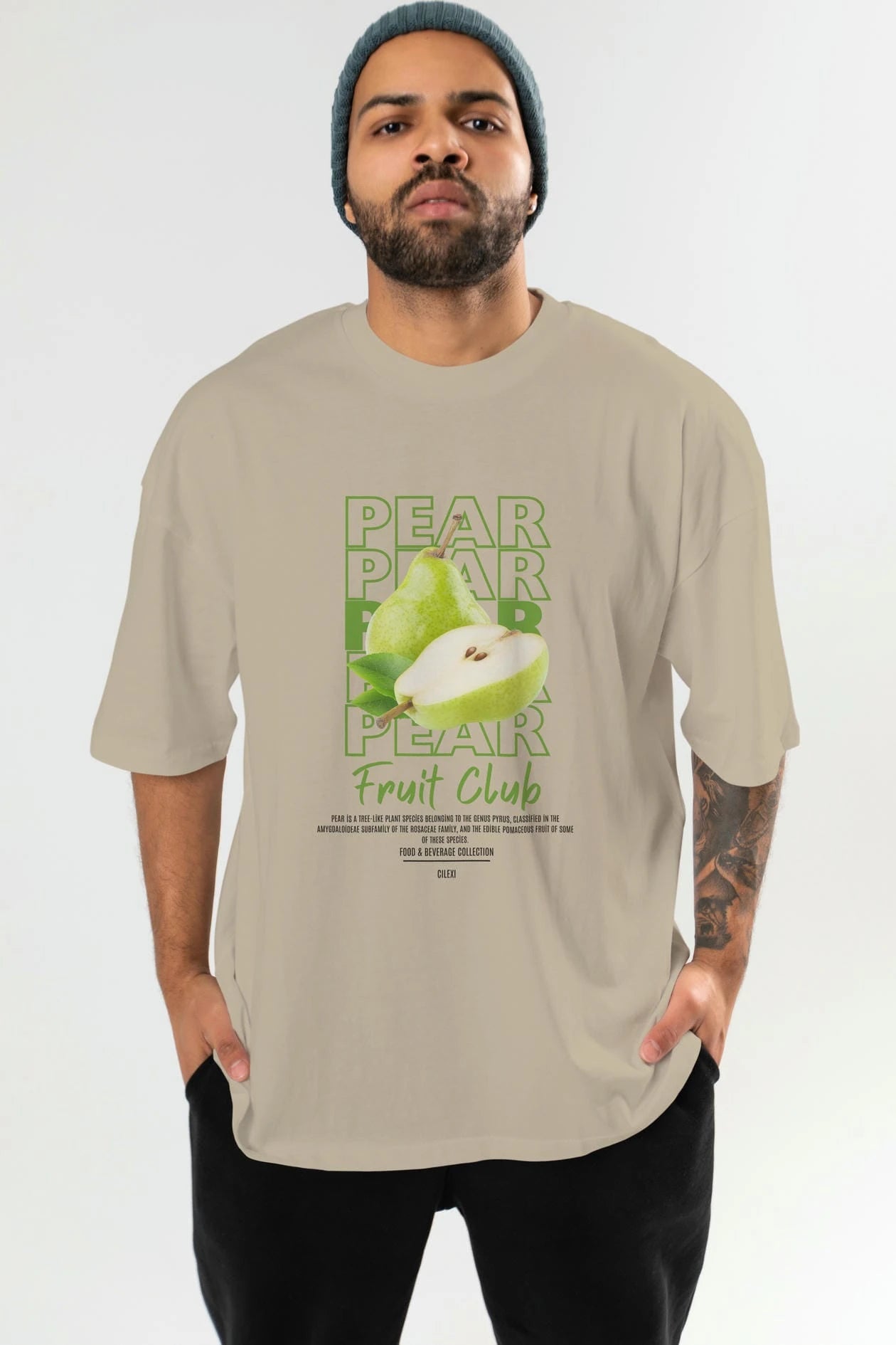 Pear Ön Baskılı Oversize t-shirt Erkek Kadın Pamuk Bisiklet Yaka tişort