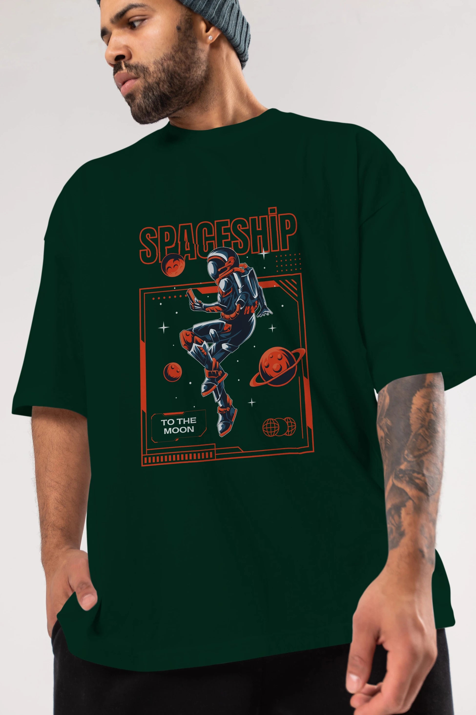 Spaceship Ön Baskılı Oversize t-shirt Erkek Kadın Unisex
