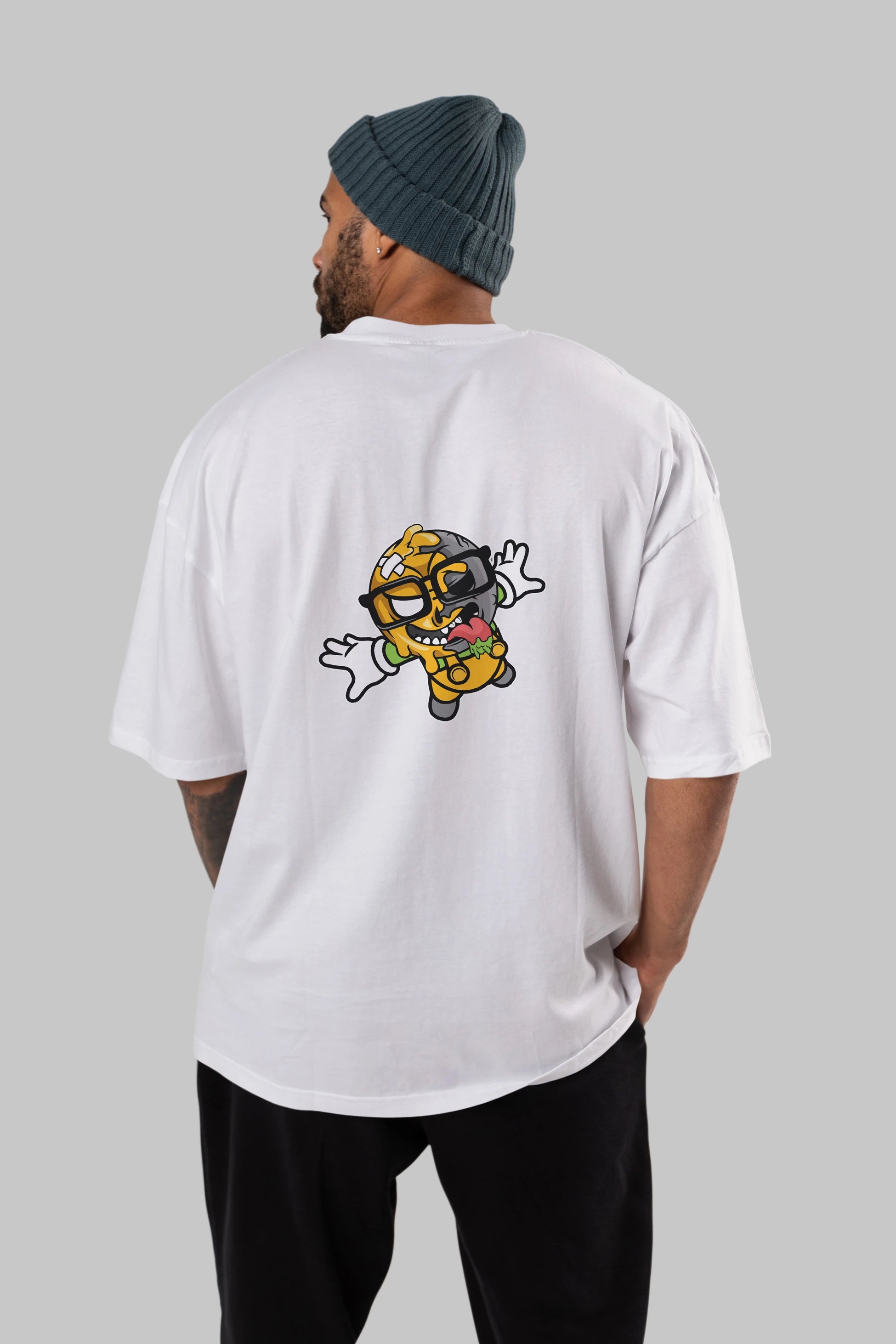Smiley Jump Arka Baskılı Oversize t-shirt Erkek Kadın Unisex %100 Pamuk tişort