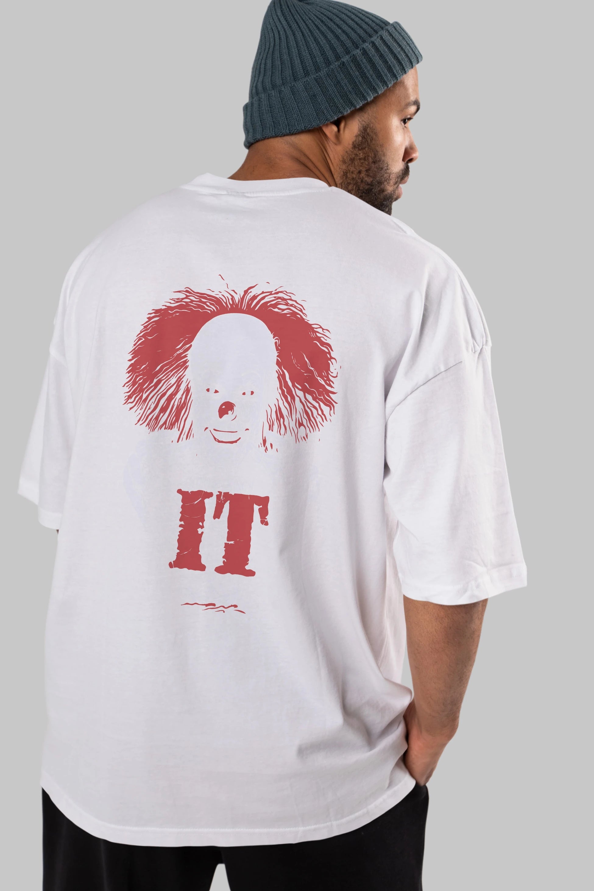 it Arka Baskılı Oversize t-shirt Erkek Kadın Unisex %100 Pamuk Bisiklet Yaka tişort