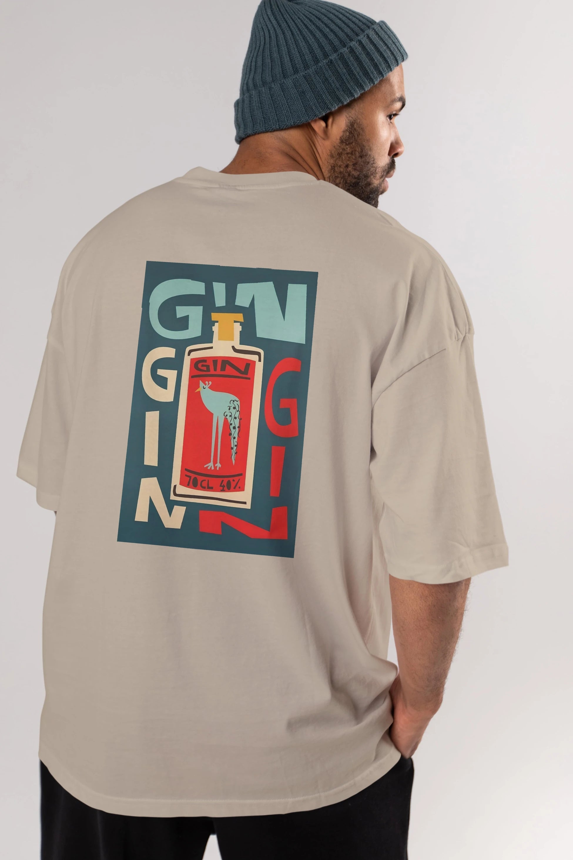 Gin 2 Arka Baskılı Oversize t-shirt Erkek Kadın Unisex %100 Pamuk Bisiklet Yaka tişort