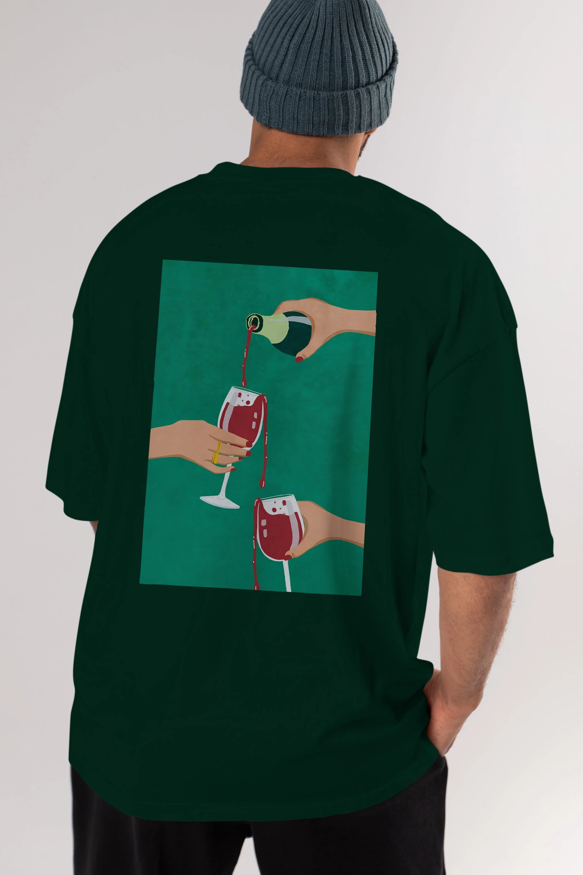Wine 2 Arka Baskılı Oversize t-shirt Erkek Kadın Unisex %100 Pamuk Bisiklet Yaka tişort