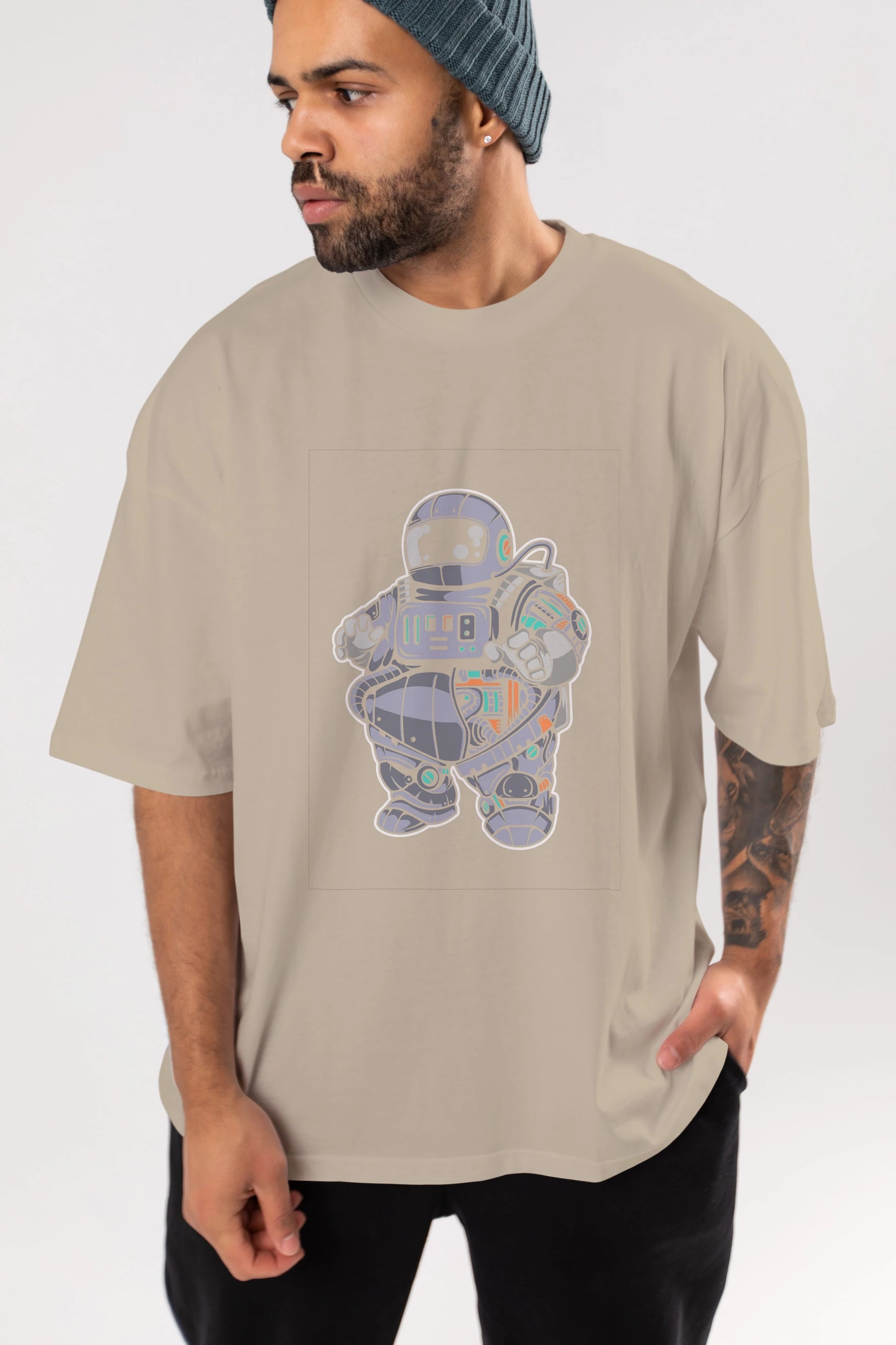 Fat Astronaut Robot Ön Baskılı Oversize t-shirt Erkek Kadın Unisex