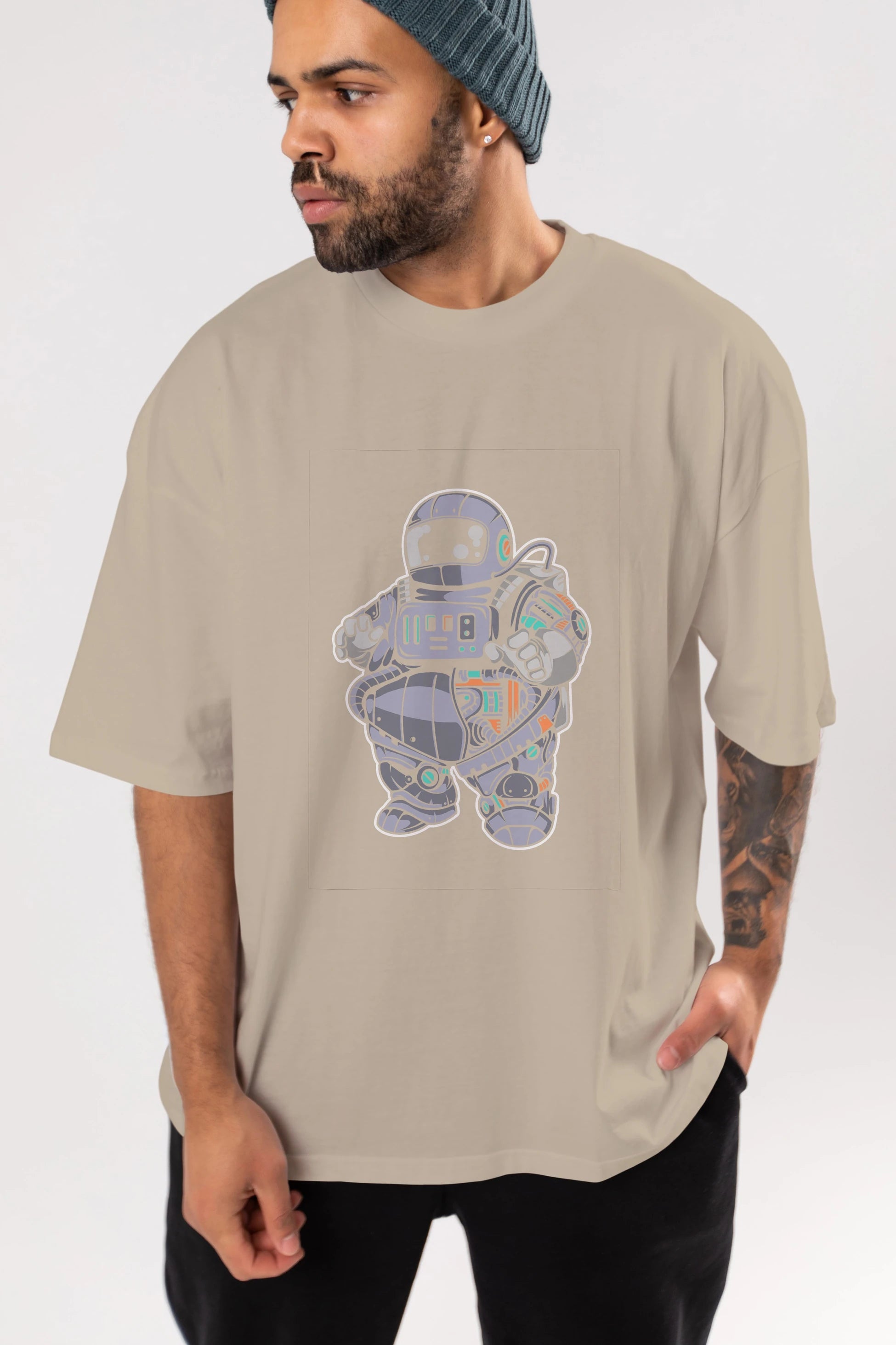 Fat Astronaut Robot Ön Baskılı Oversize t-shirt Erkek Kadın Unisex