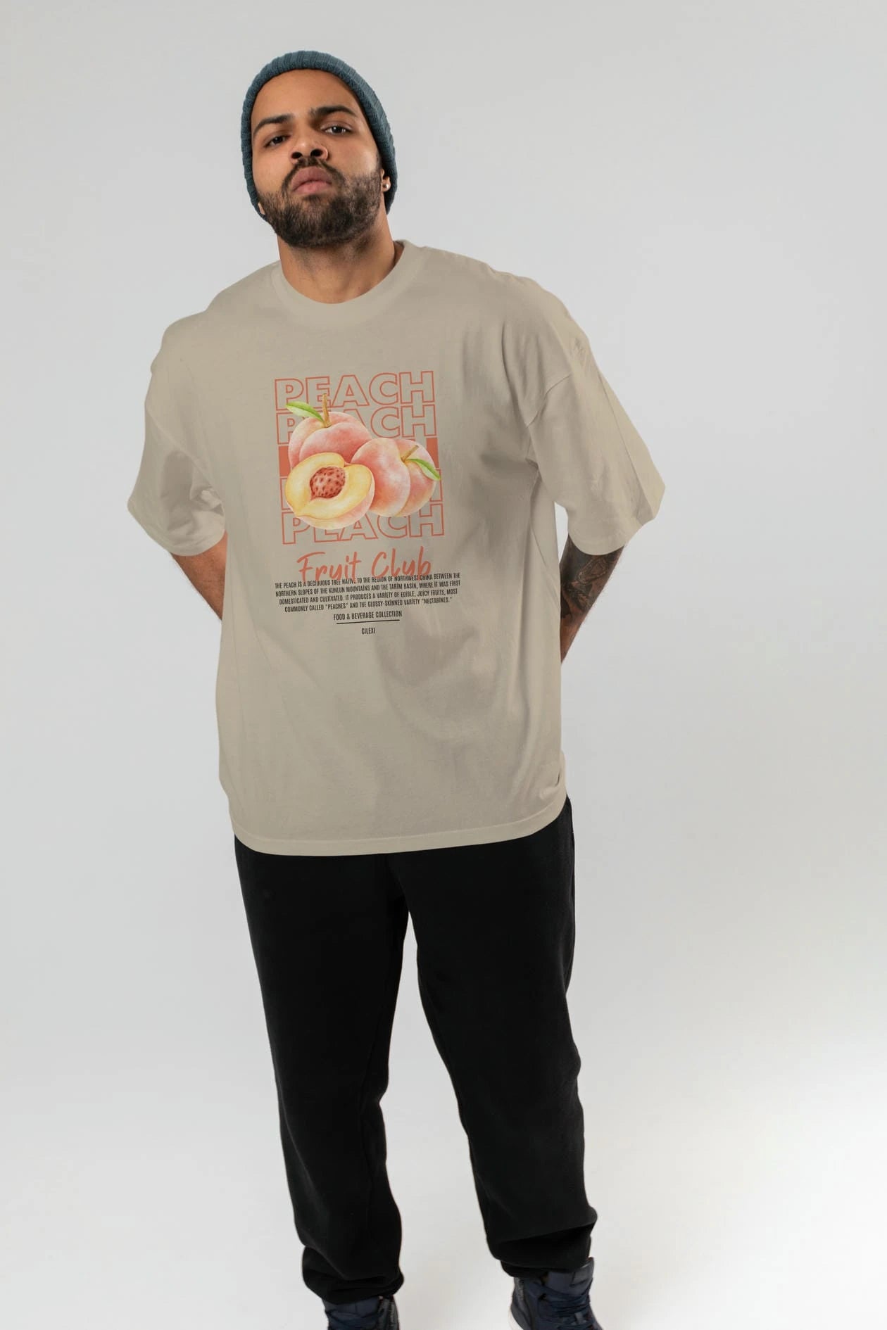 Peach Ön Baskılı Oversize t-shirt Erkek Kadın Pamuk Bisiklet Yaka tişort