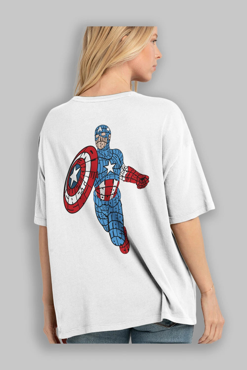 Star and Stripes Hero Arka Baskılı Oversize t-shirt %100 pamuk Erkek Kadın Unisex