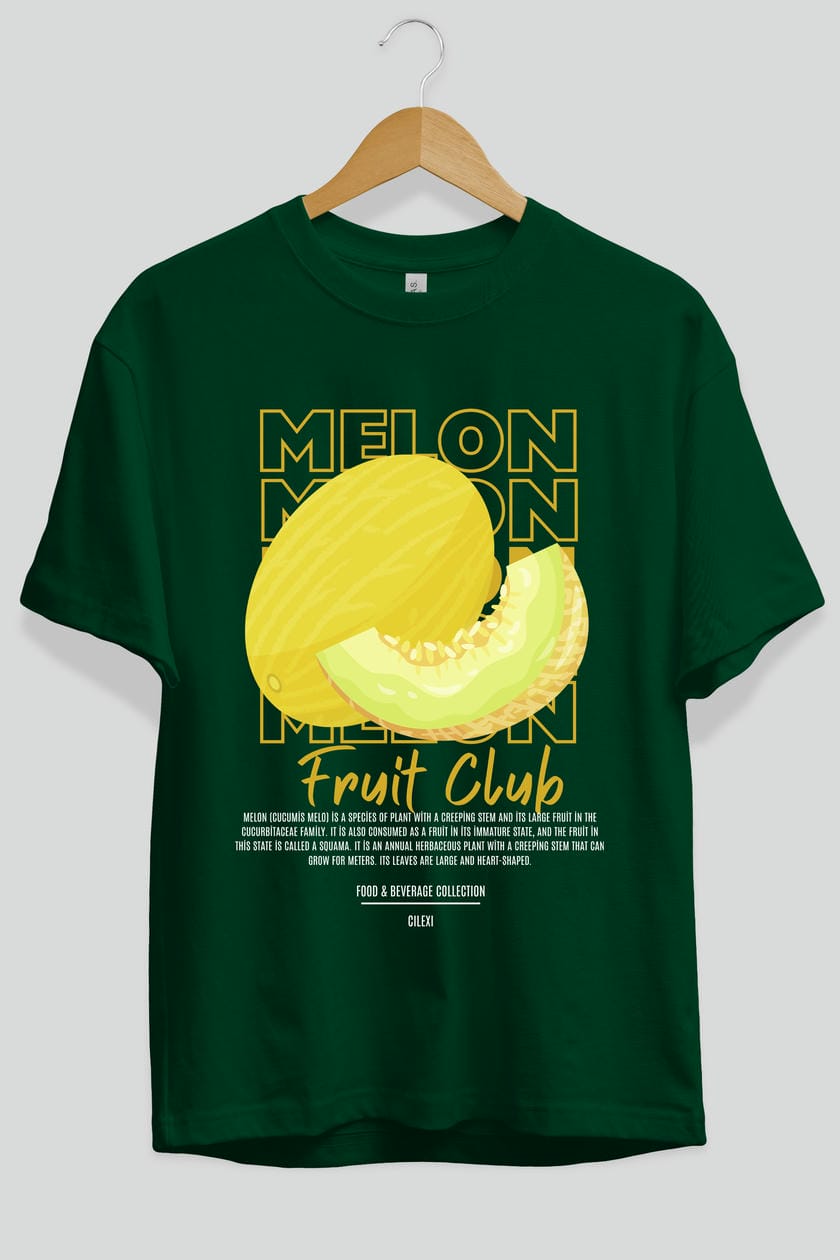 Melon Ön Baskılı Oversize t-shirt Erkek Kadın Pamuk Bisiklet Yaka tişort