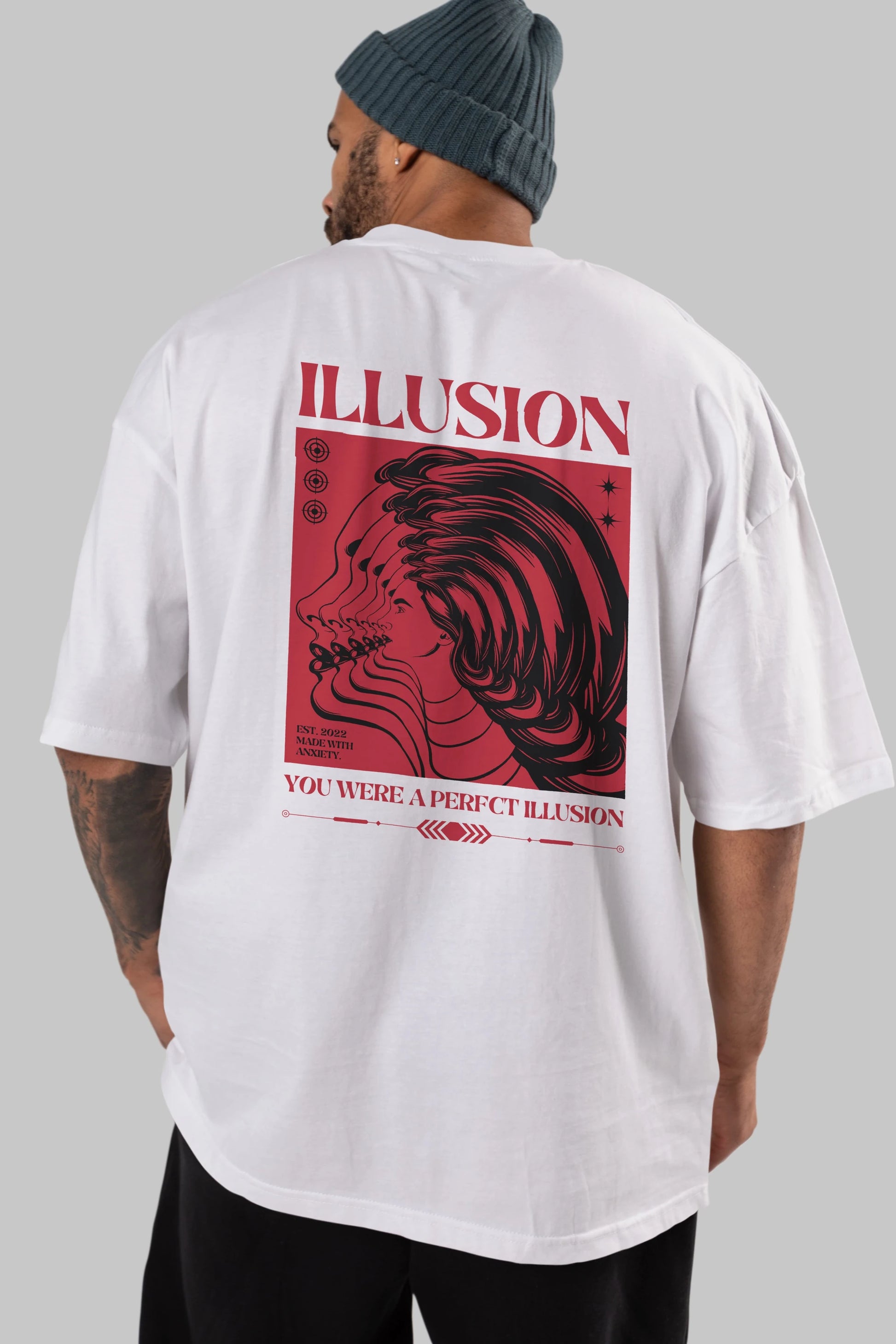 Illusion Streetwear Arka Baskılı Oversize t-shirt Erkek Kadın Unisex